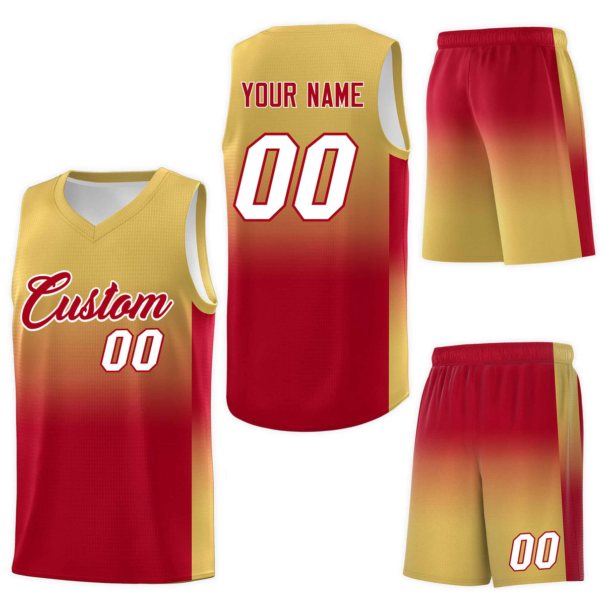 Custom Old Gold Red Gradient Fashion Sets Sports Uniform Basketball Jersey