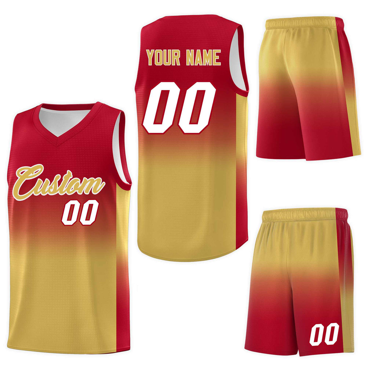 Custom Red Old Gold Gradient Fashion Sets Sports Uniform Basketball Jersey