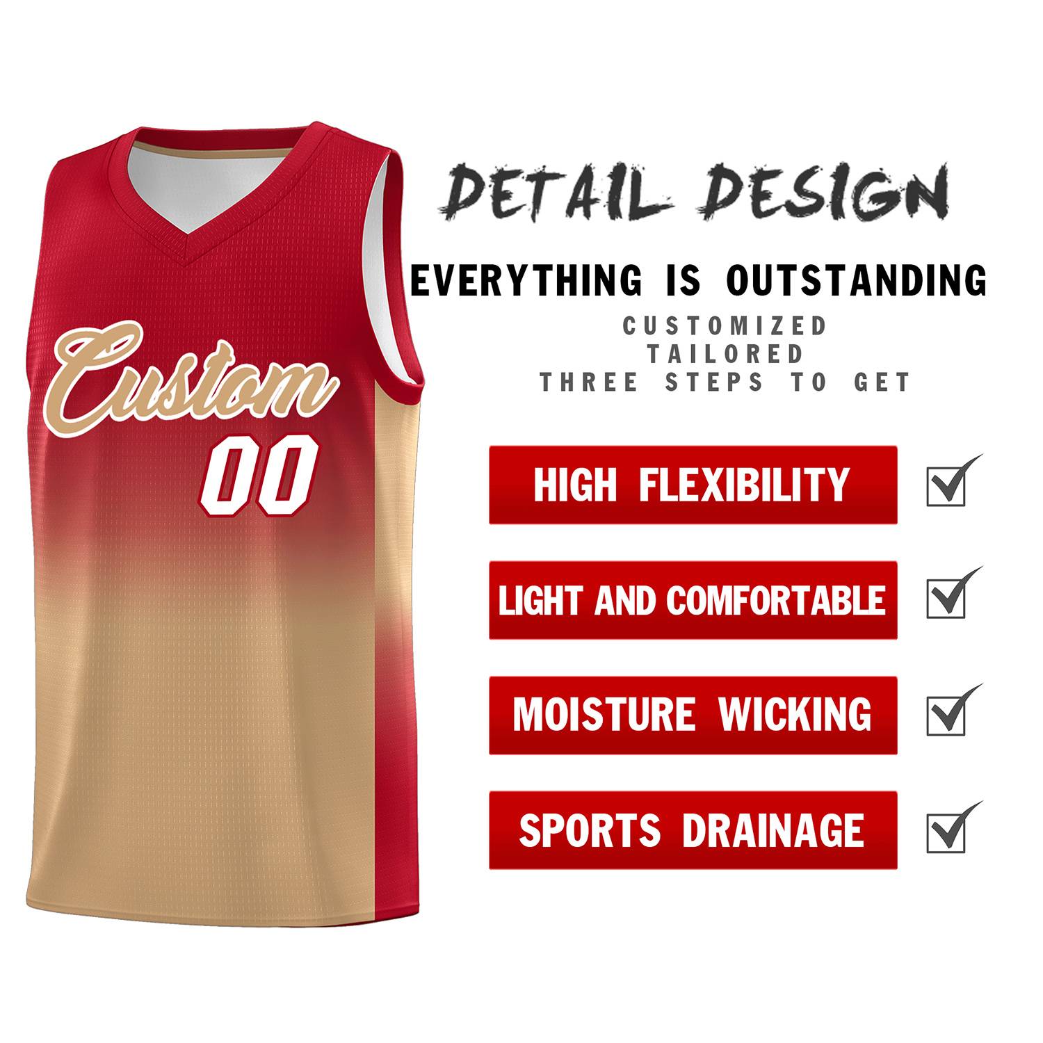 Custom Red Old Gold Gradient Fashion Sets Sports Uniform Basketball Jersey
