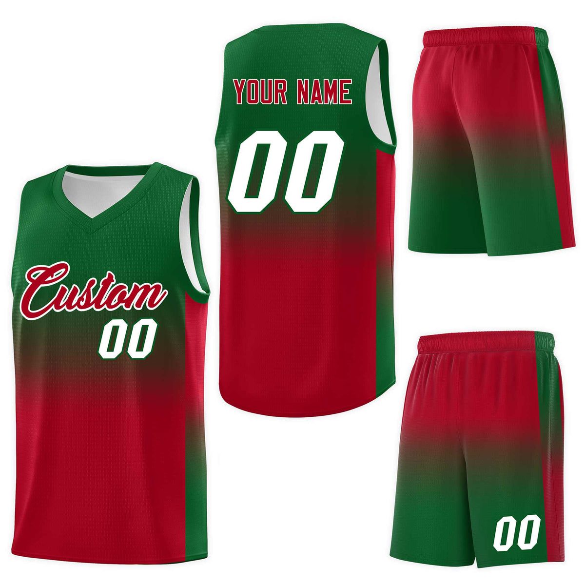 Custom Kelly Green Red Gradient Fashion Sets Sports Uniform Basketball Jersey