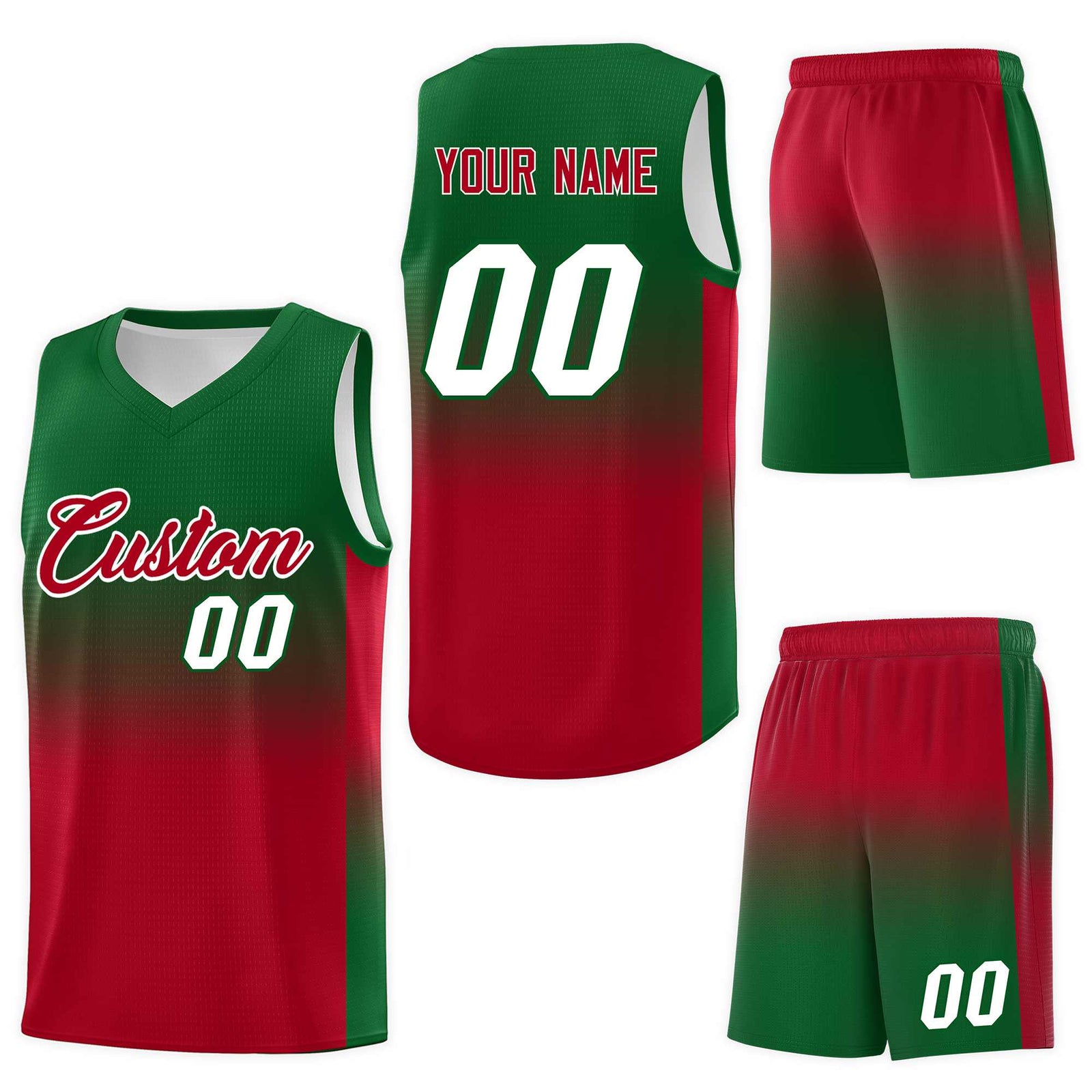 Custom Kelly Green Red Gradient Fashion Sets Sports Uniform Basketball Jersey