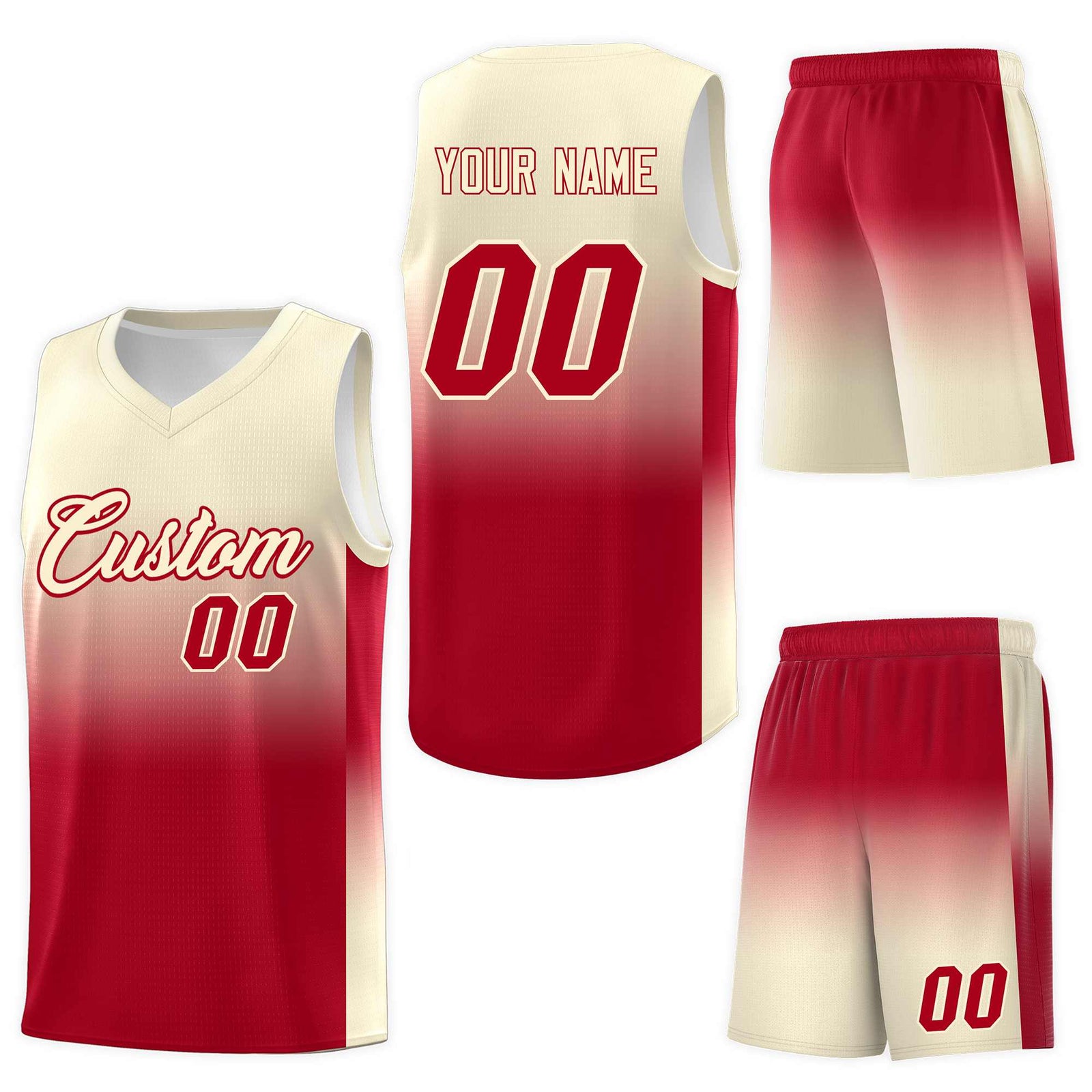Custom Cream Red Gradient Fashion Sets Sports Uniform Basketball Jersey
