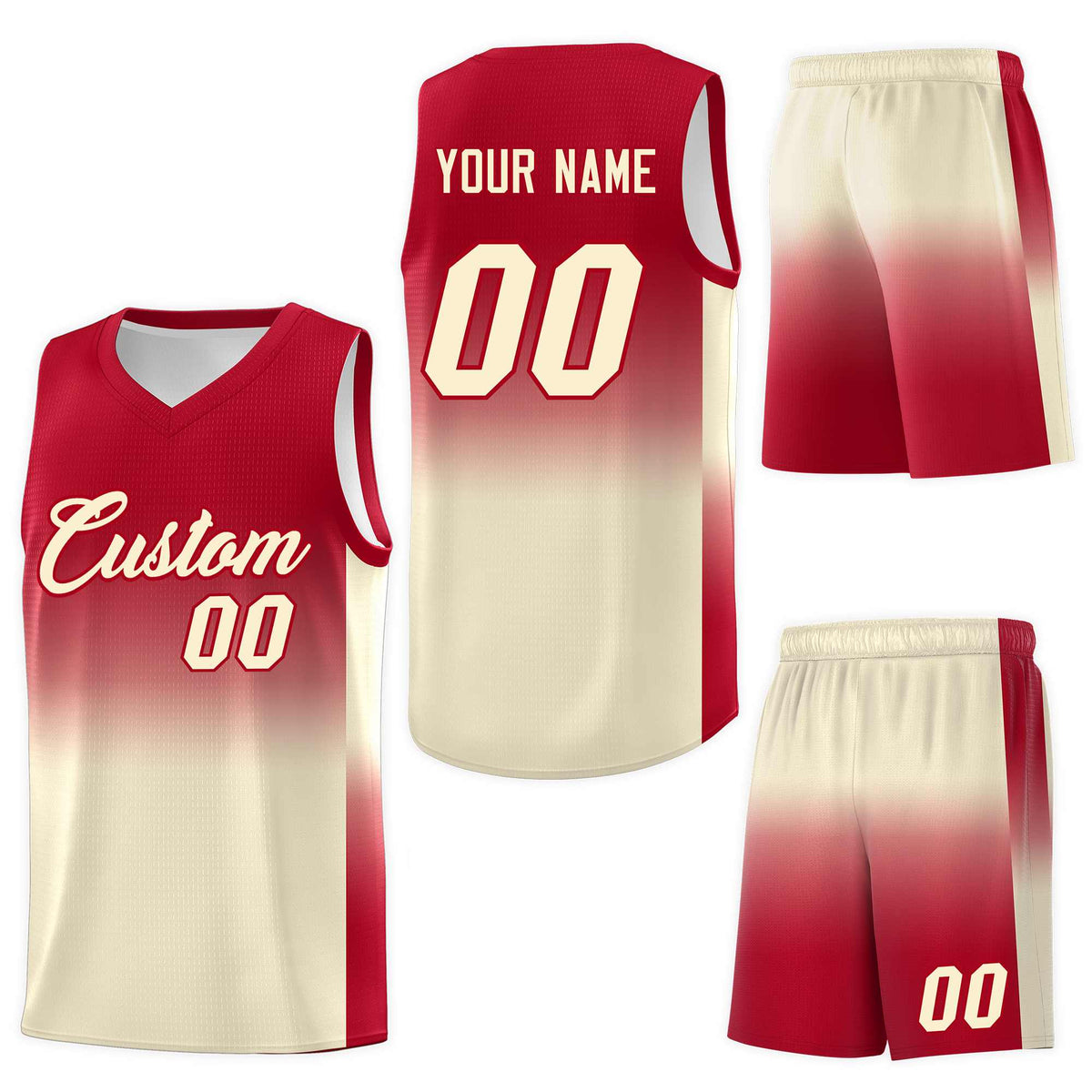 Custom Red Cream Gradient Fashion Sets Sports Uniform Basketball Jersey