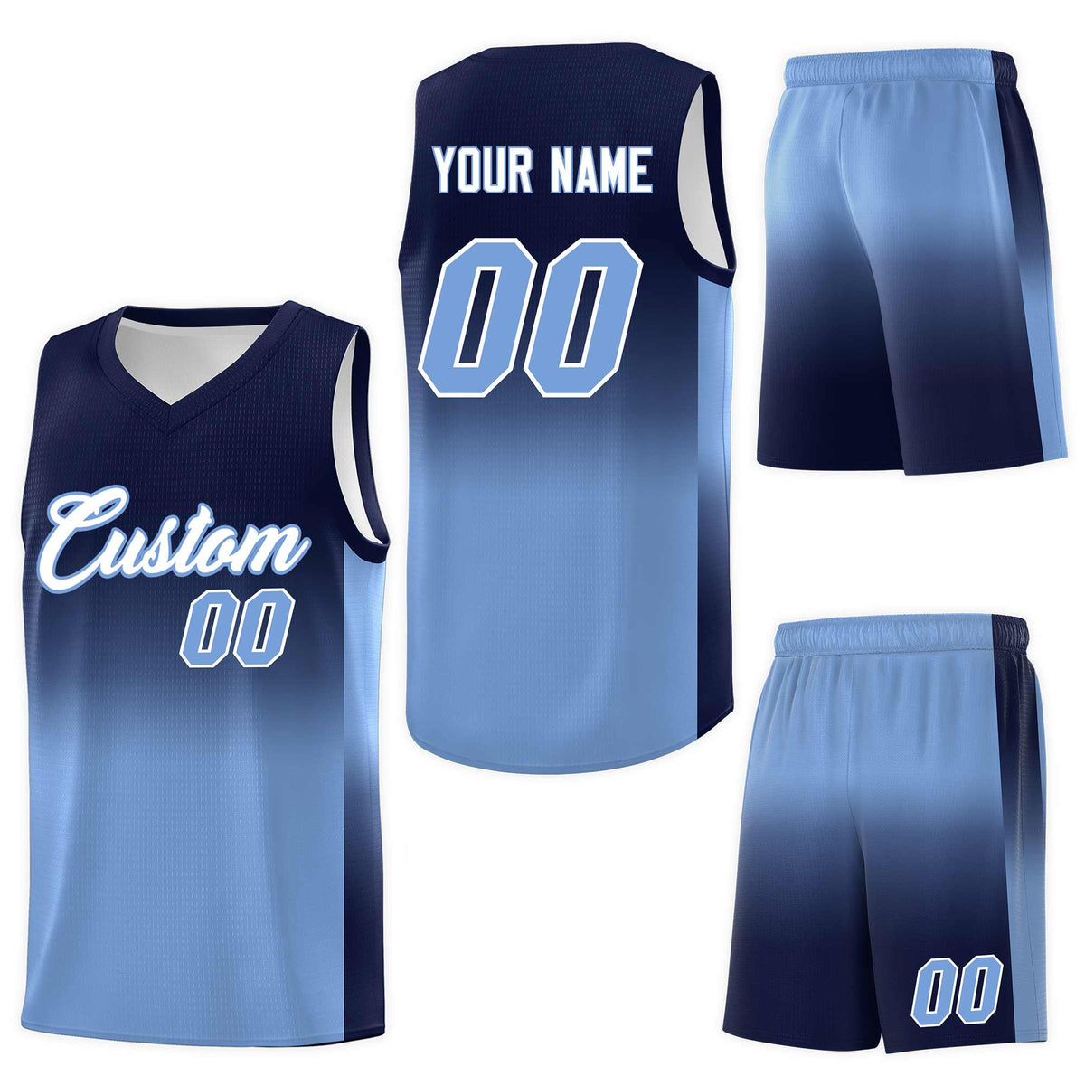 Custom Navy Light Blue Gradient Fashion Sets Sports Uniform Basketball Jersey