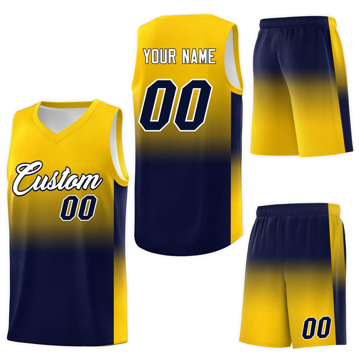 Custom Gold Navy Gradient Fashion Sets Sports Uniform Basketball Jersey