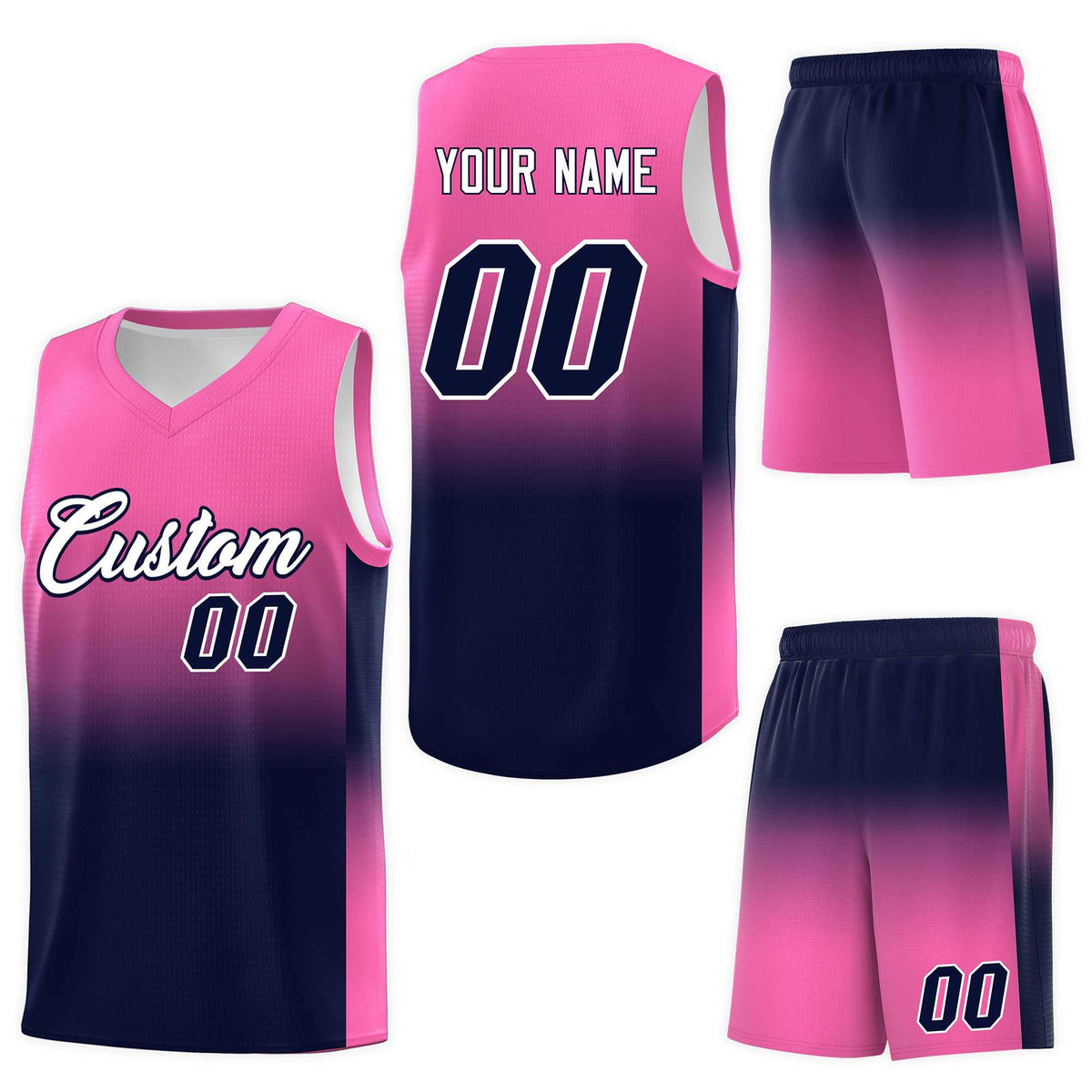 Custom Pink Navy Gradient Fashion Sets Sports Uniform Basketball Jersey