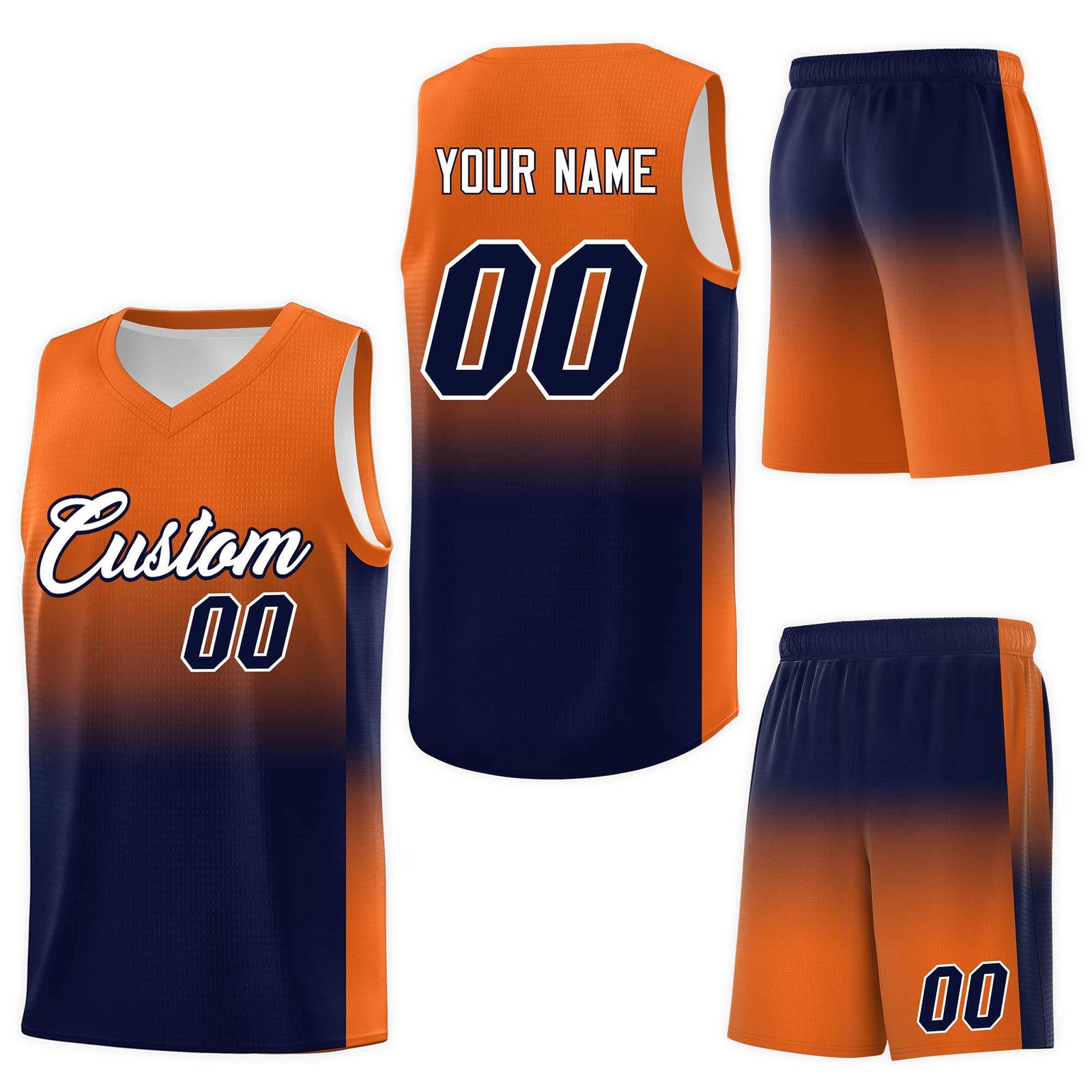 Custom Orange Navy Gradient Fashion Sets Sports Uniform Basketball Jersey