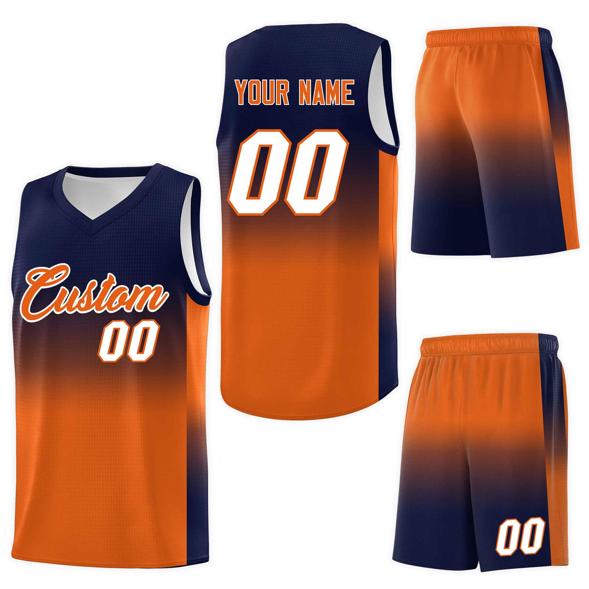 Custom Navy Orange Gradient Fashion Sets Sports Uniform Basketball Jersey