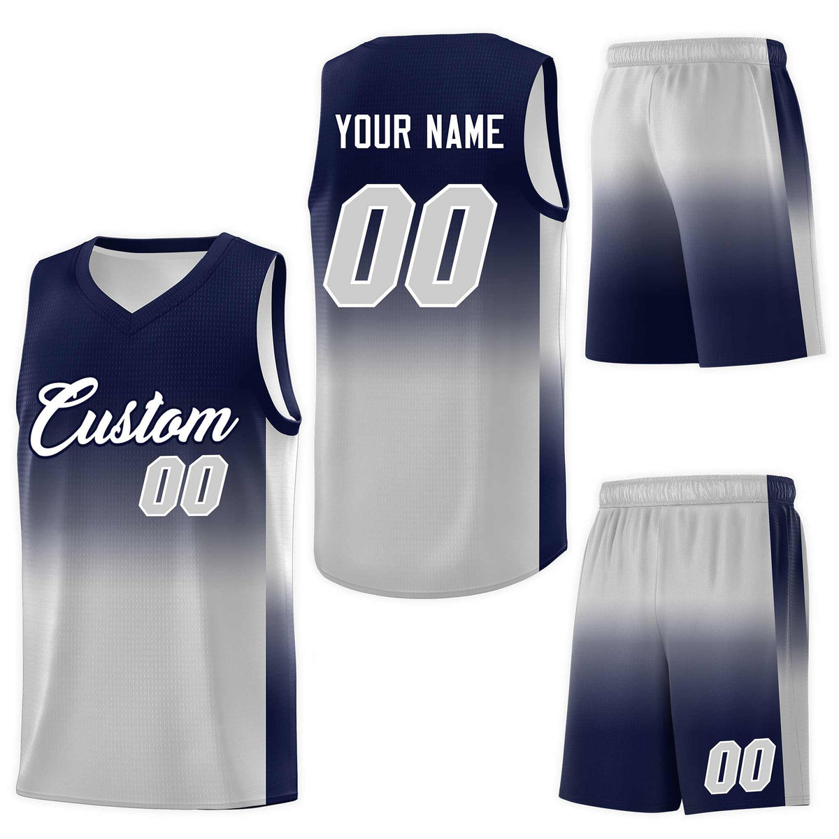 Custom Navy Gray Gradient Fashion Sets Sports Uniform Basketball Jersey
