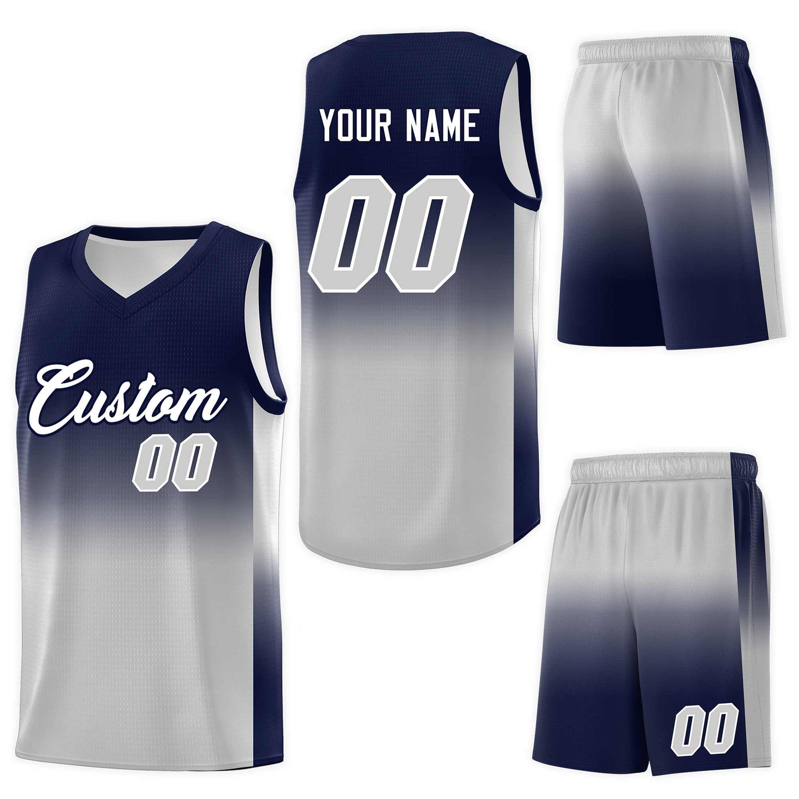 Custom Navy Gray Gradient Fashion Sets Sports Uniform Basketball Jersey