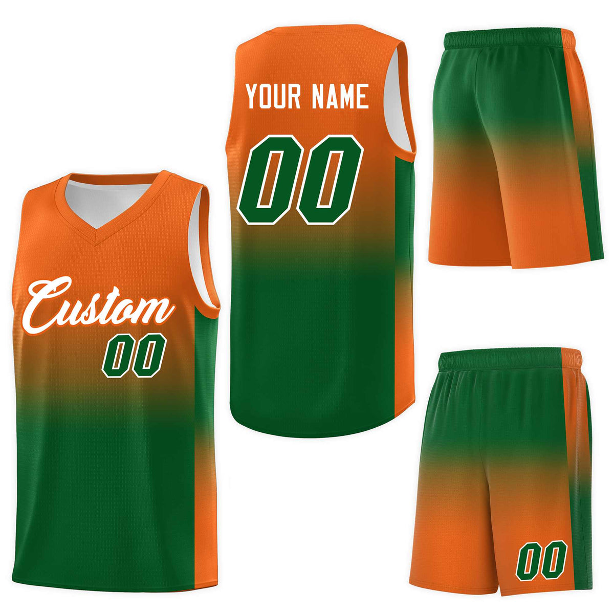 Custom Orange Kelly Green Gradient Fashion Sets Sports Uniform Basketball Jersey