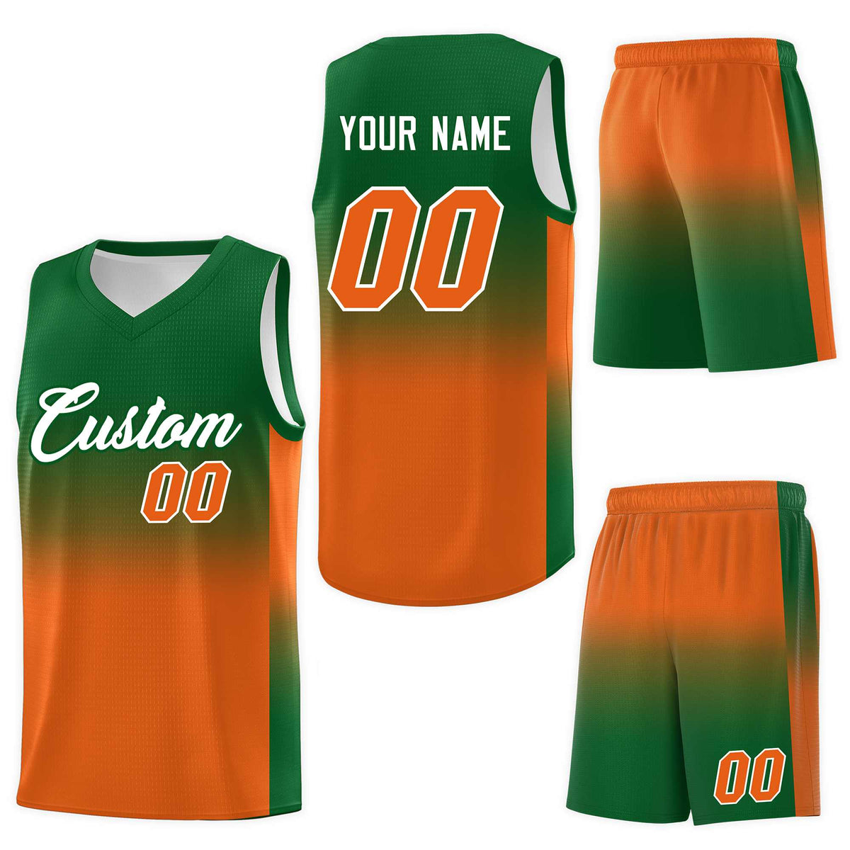Custom Kelly Green Orange Gradient Fashion Sets Sports Uniform Basketball Jersey