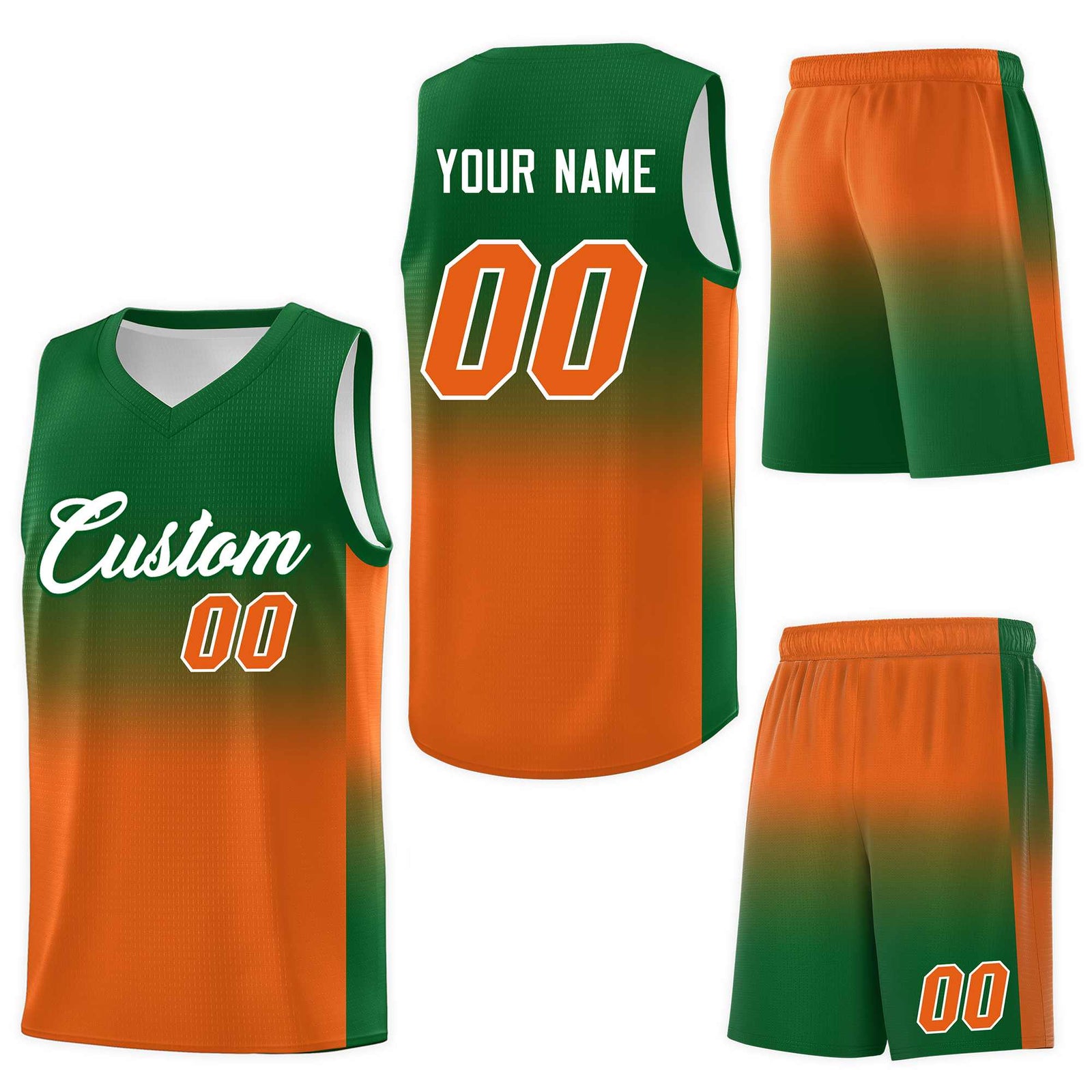 Custom Kelly Green Orange Gradient Fashion Sets Sports Uniform Basketball Jersey