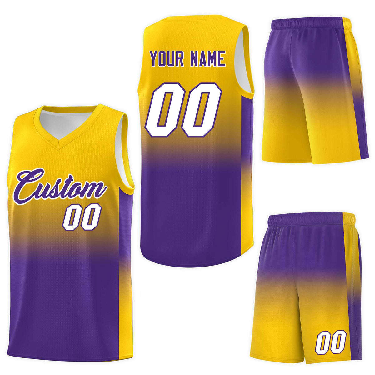 Custom Gold Purple Gradient Fashion Sets Sports Uniform Basketball Jersey