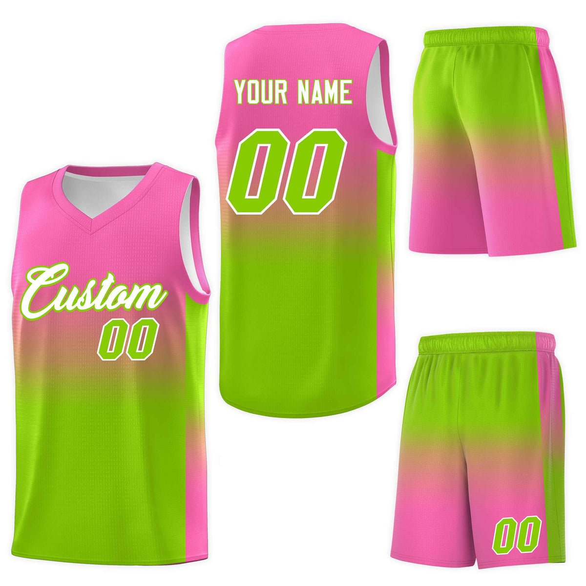 Custom Pink Neon Green Gradient Fashion Sets Sports Uniform Basketball Jersey