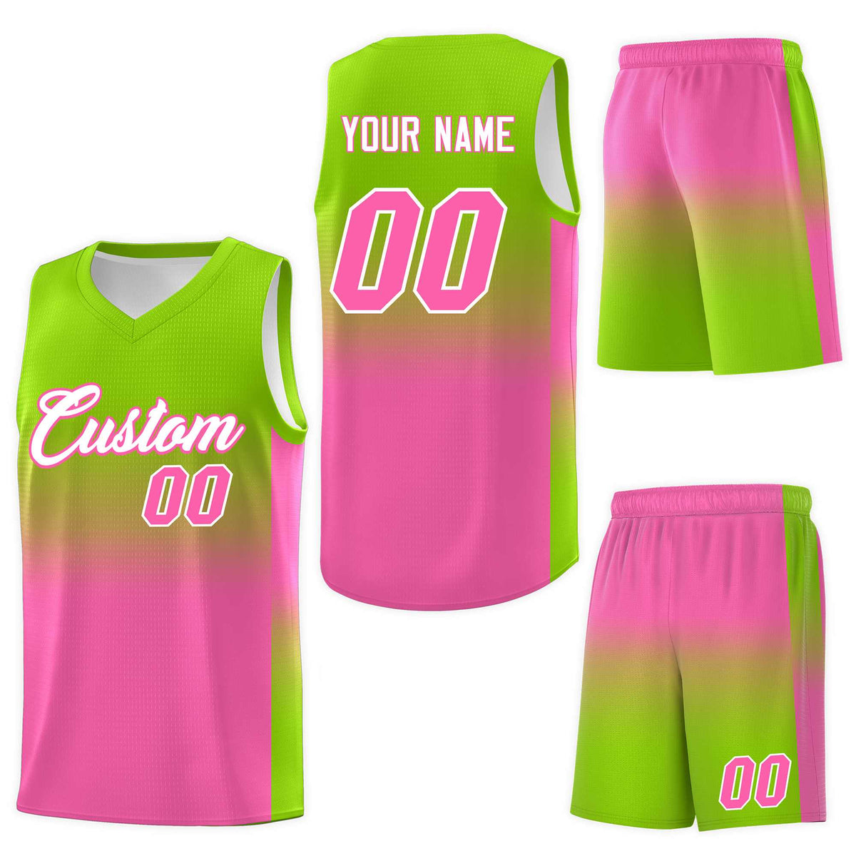 Custom Neon Green Pink Gradient Fashion Sets Sports Uniform Basketball Jersey