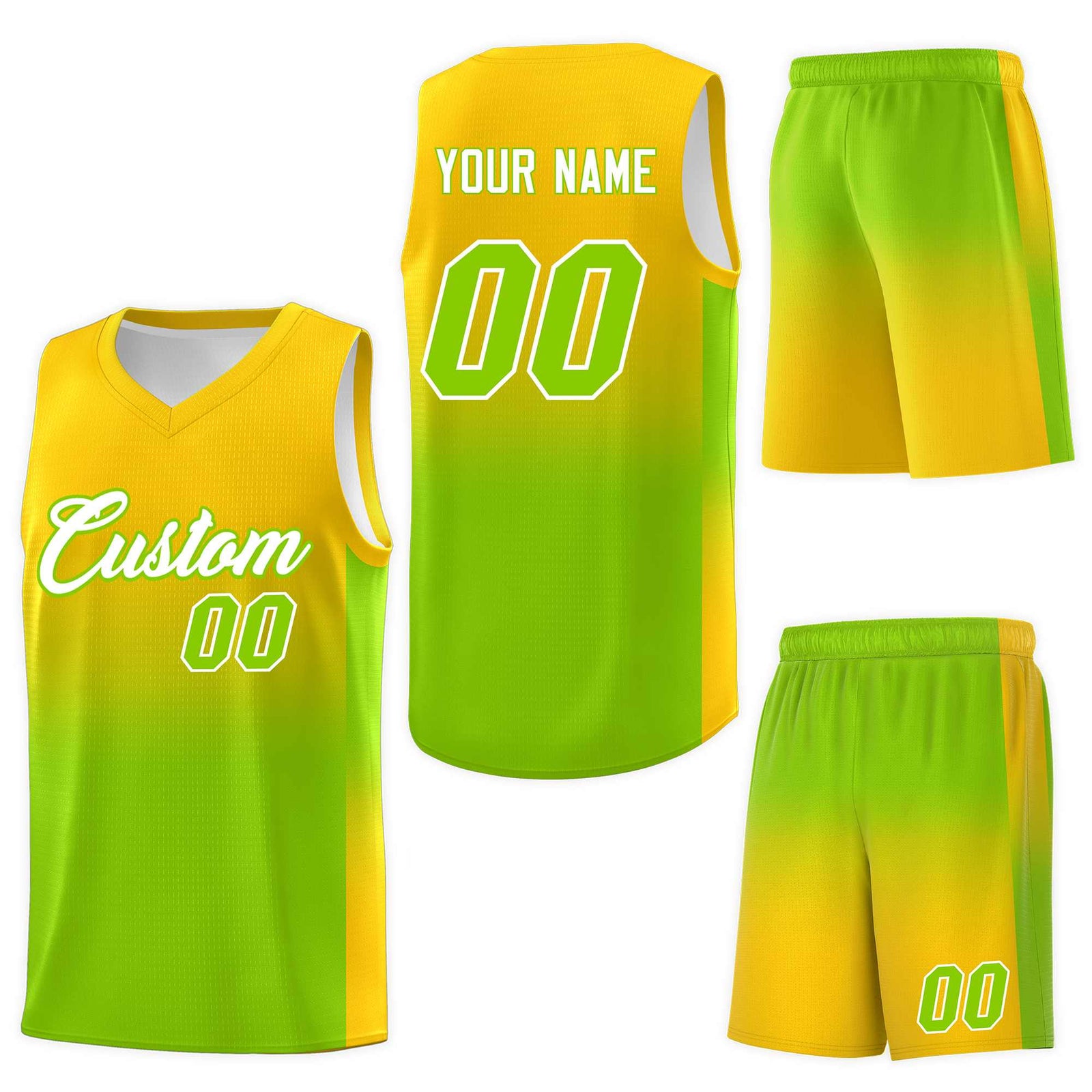 Custom Gold Neon Green Gradient Fashion Sets Sports Uniform Basketball Jersey