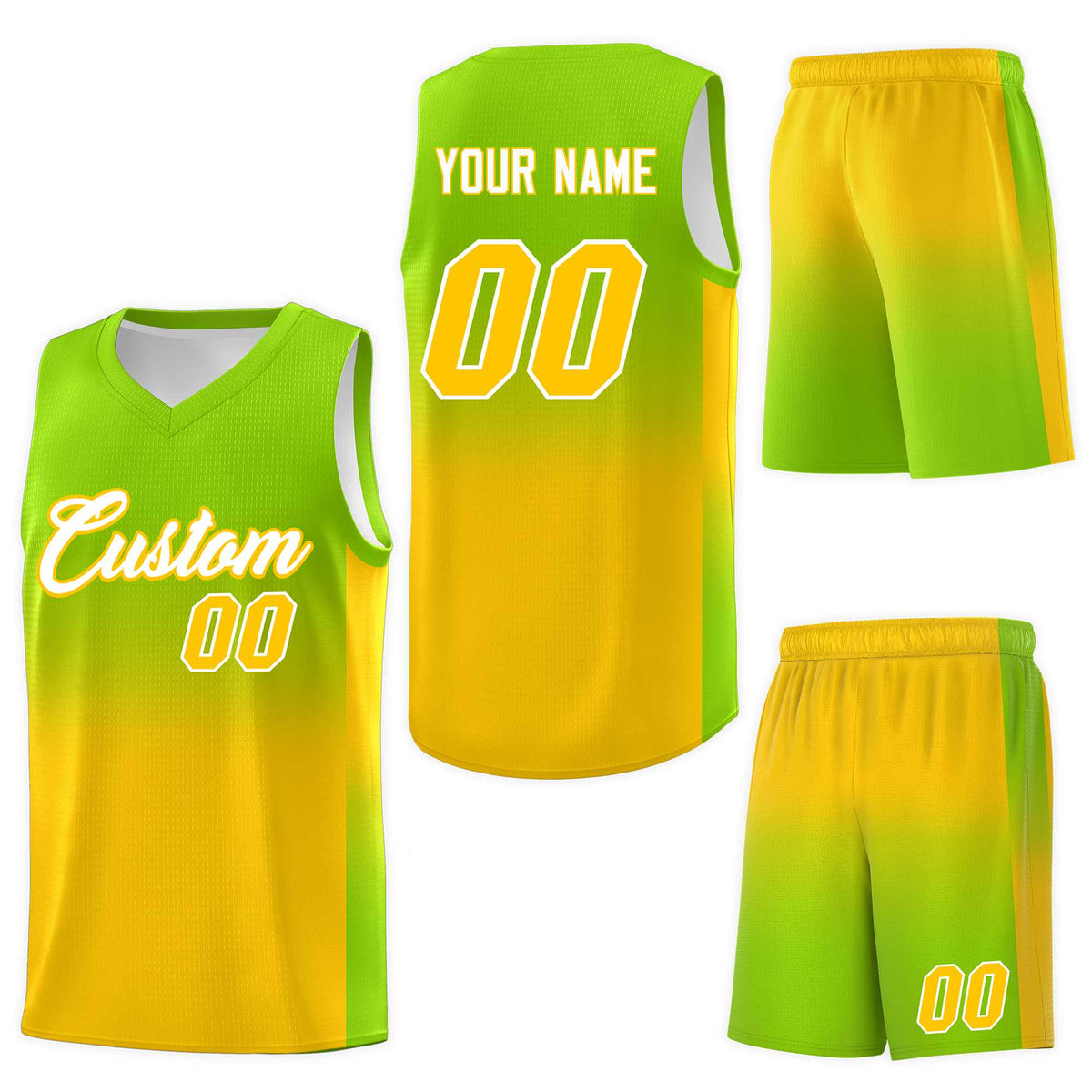 Custom Neon Green Gold Gradient Fashion Sets Sports Uniform Basketball Jersey