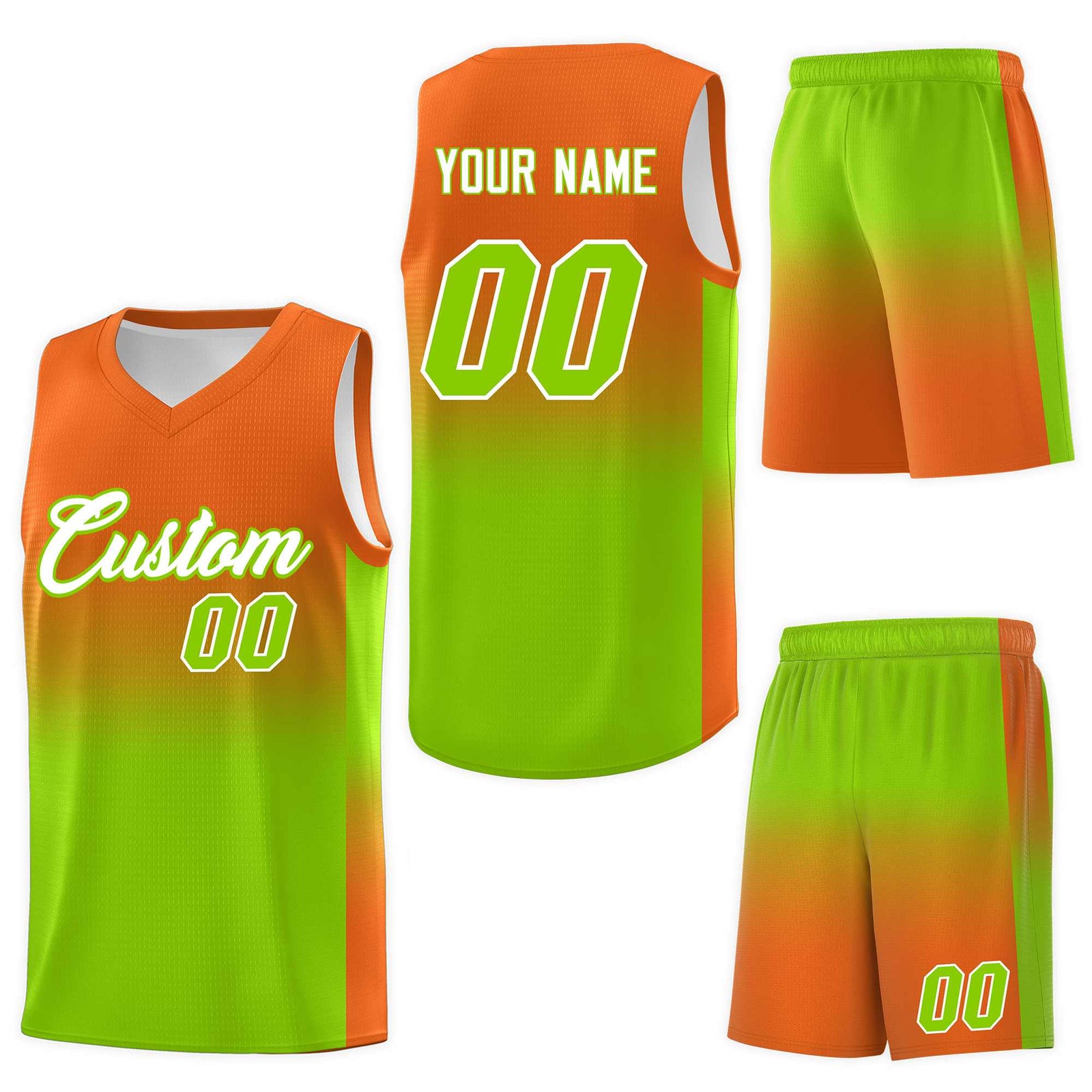 Custom Orange Neon Green Gradient Fashion Sets Sports Uniform Basketball Jersey