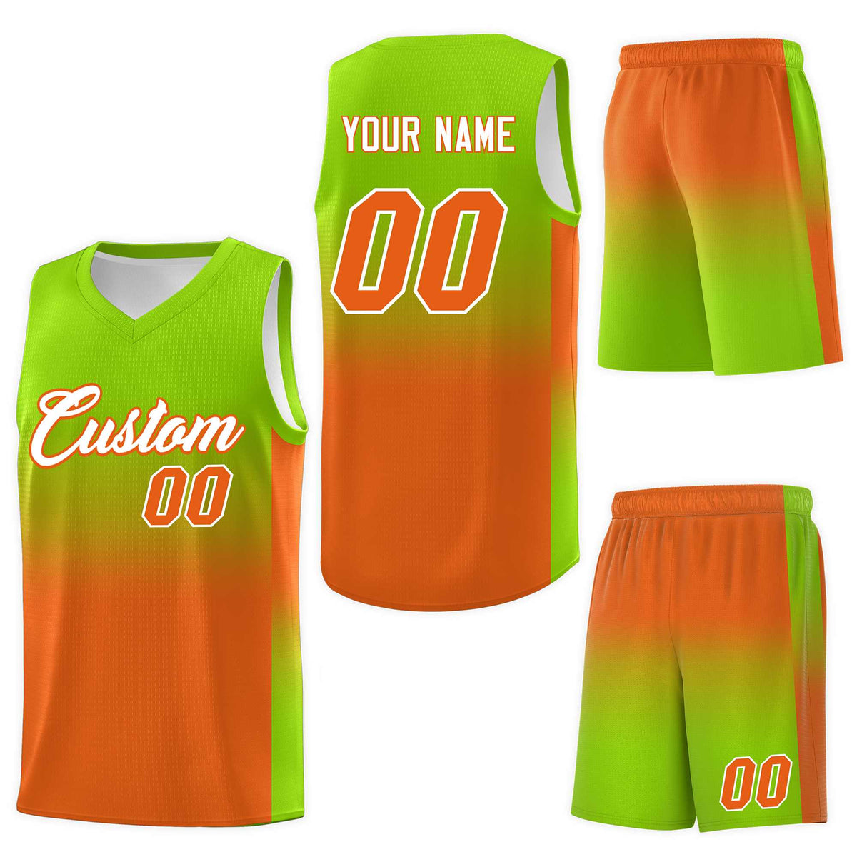 Custom Neon Green Orange Gradient Fashion Sets Sports Uniform Basketball Jersey