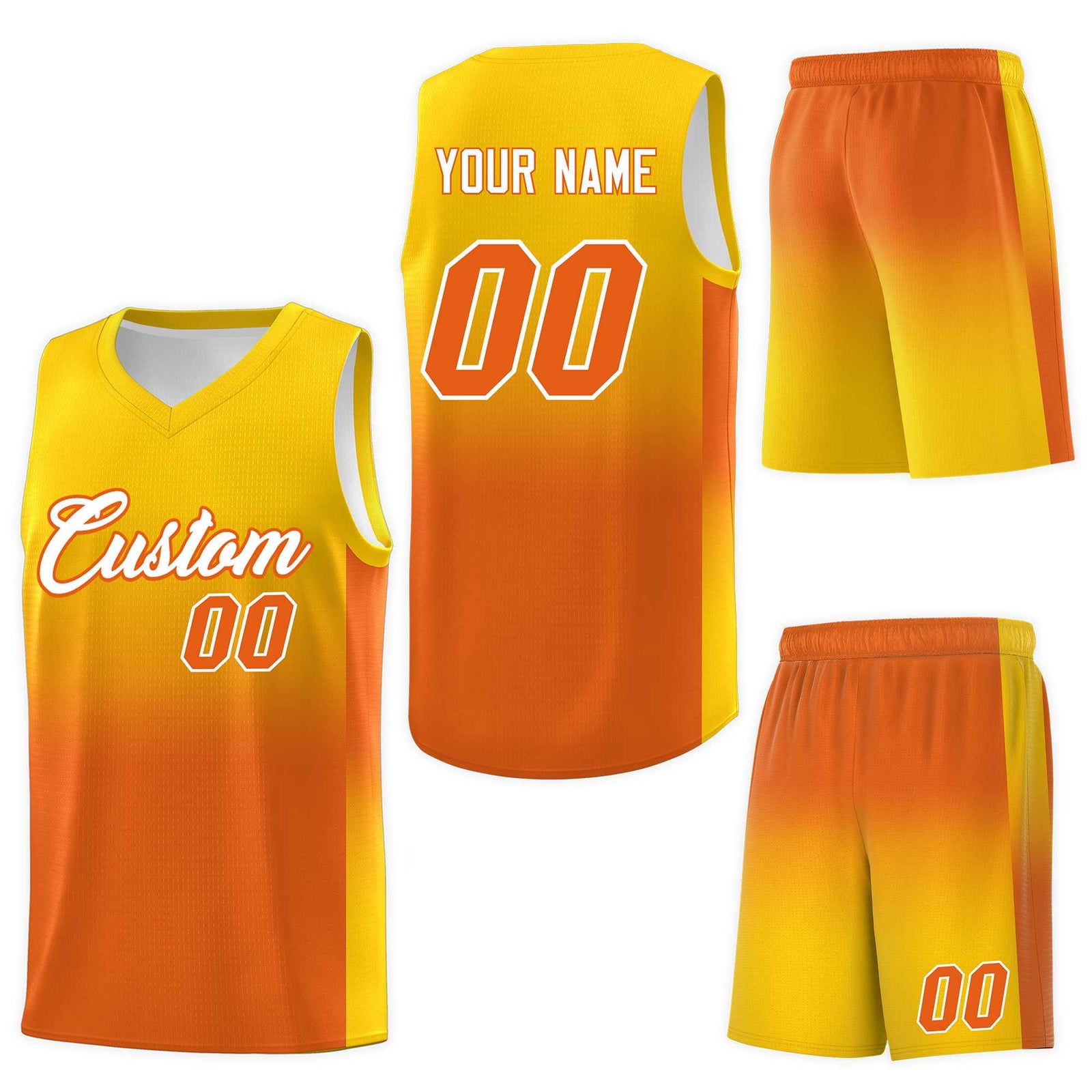 Custom Gold Orange Gradient Fashion Sets Sports Uniform Basketball Jersey