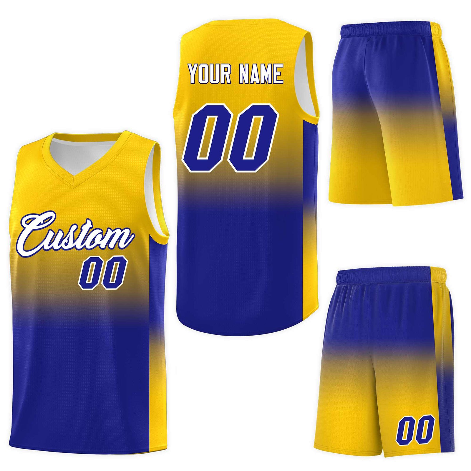 Custom Gold Royal Gradient Fashion Sets Sports Uniform Basketball Jersey