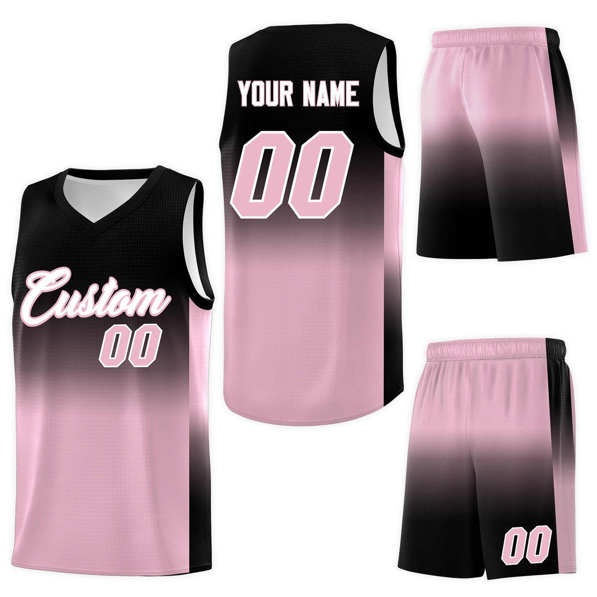 Custom Black Light Pink Gradient Fashion Sets Sports Uniform Basketball Jersey