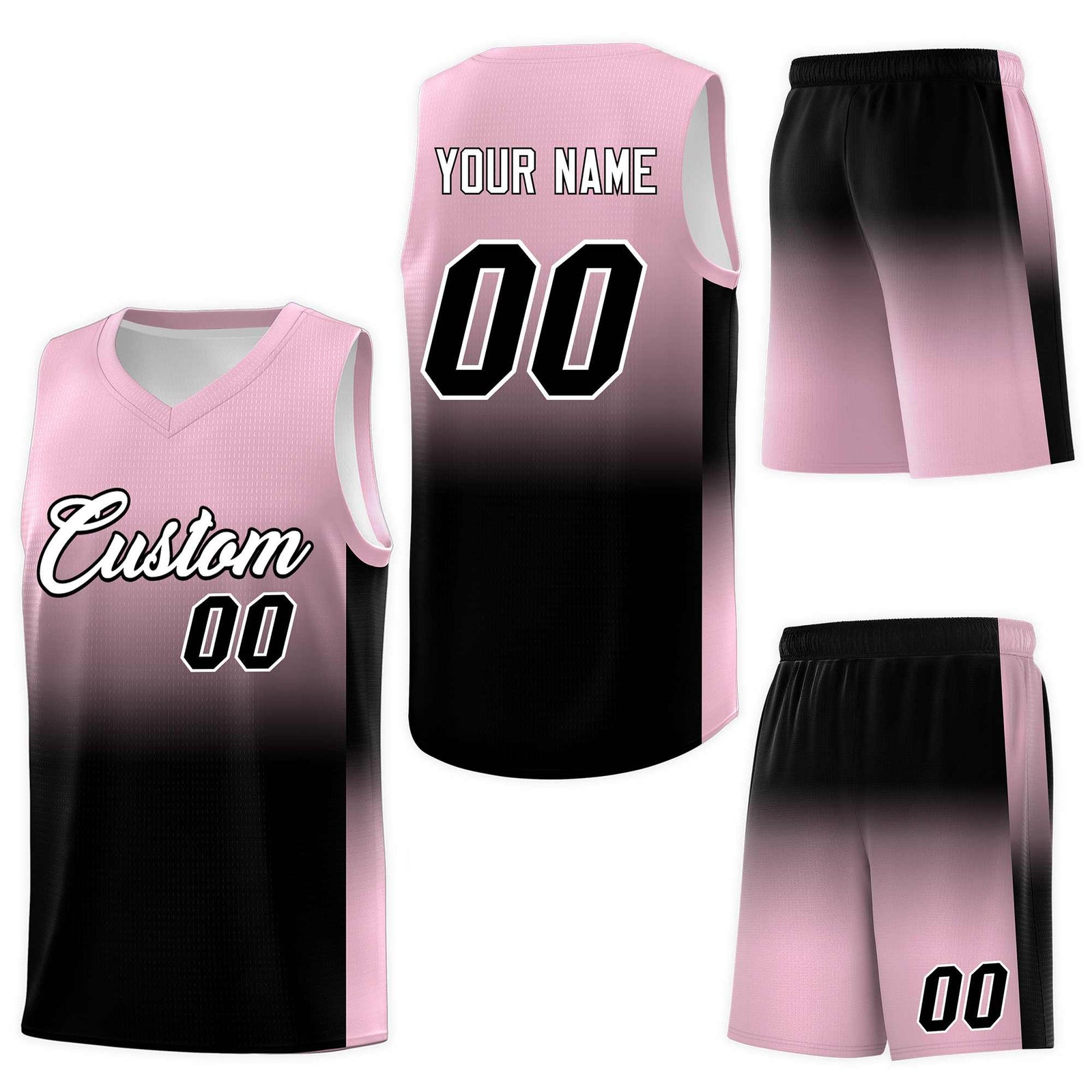 Custom Light Pink Black Gradient Fashion Sets Sports Uniform Basketball Jersey