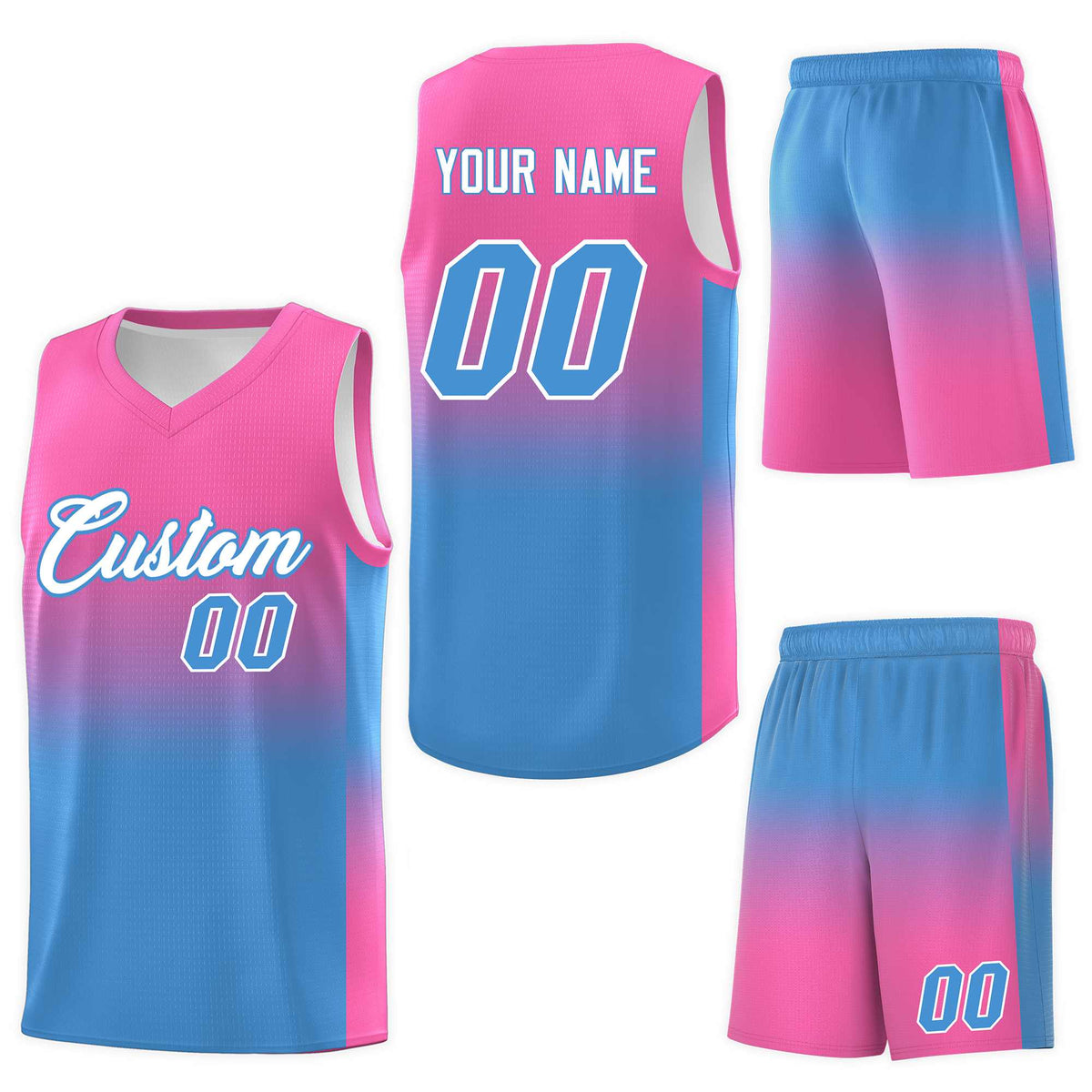 Custom Pink Powder Blue Gradient Fashion Sets Sports Uniform Basketball Jersey