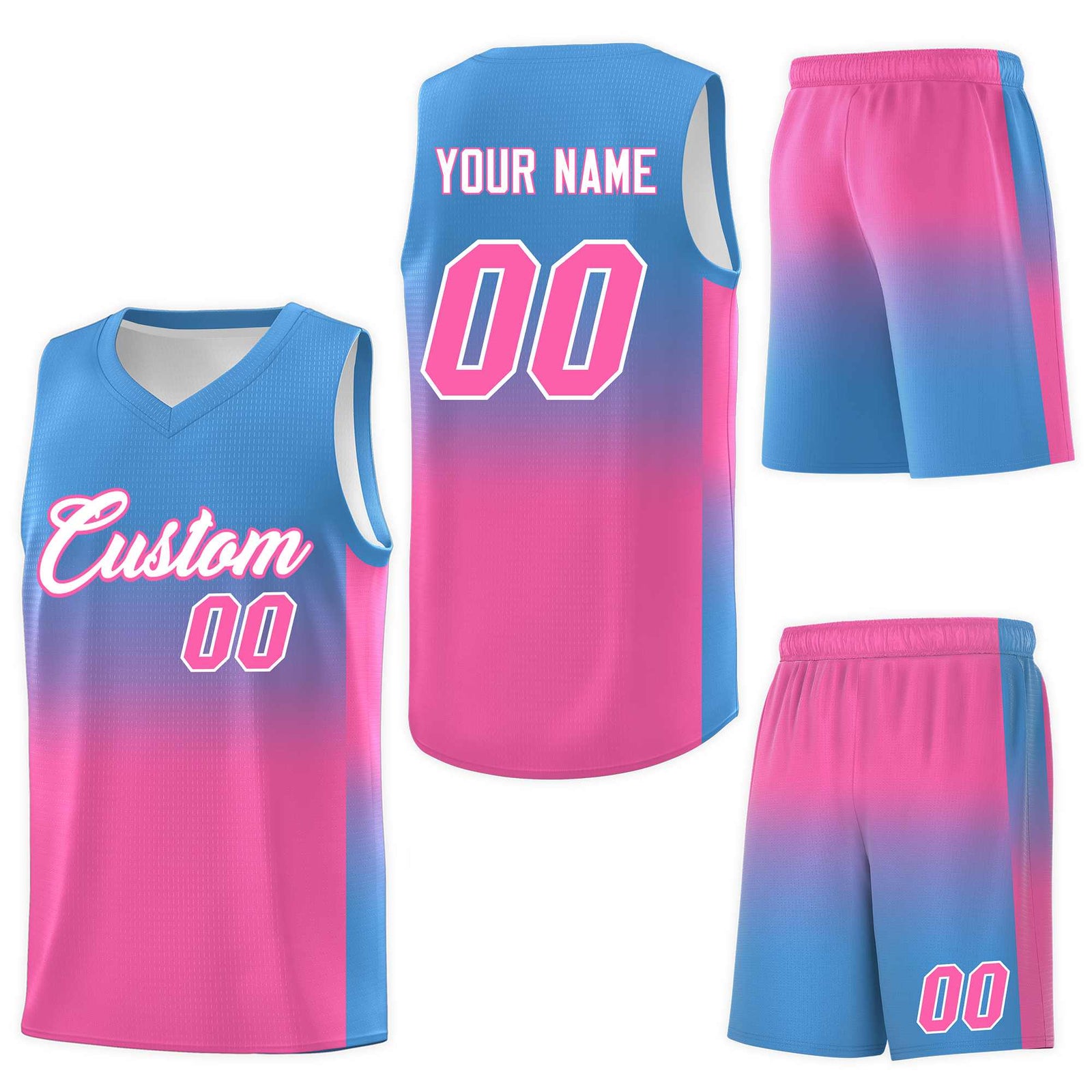 Custom Powder Blue Pink Gradient Fashion Sets Sports Uniform Basketball Jersey