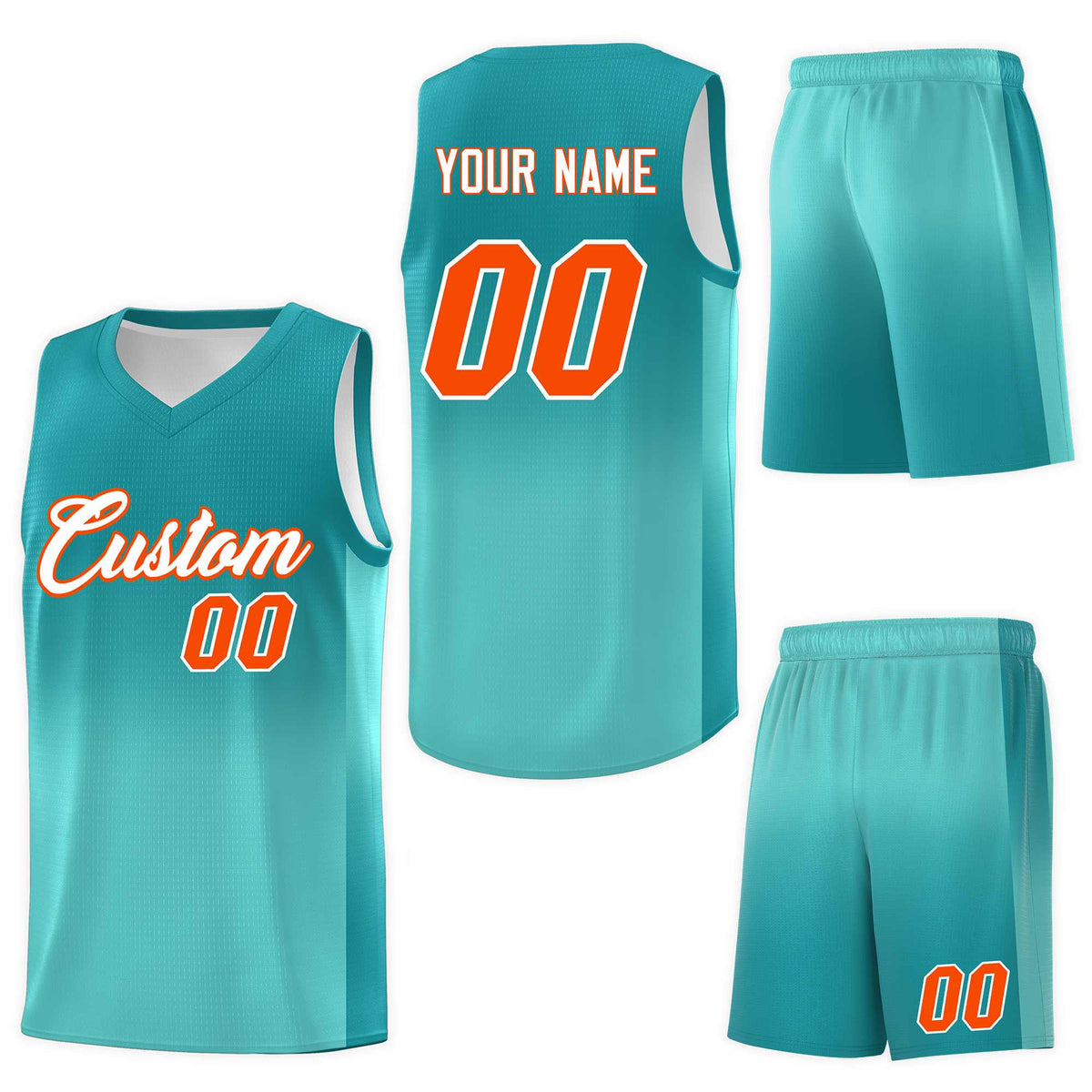Custom Aqua Bright Green Gradient Fashion Sets Sports Uniform Basketball Jersey