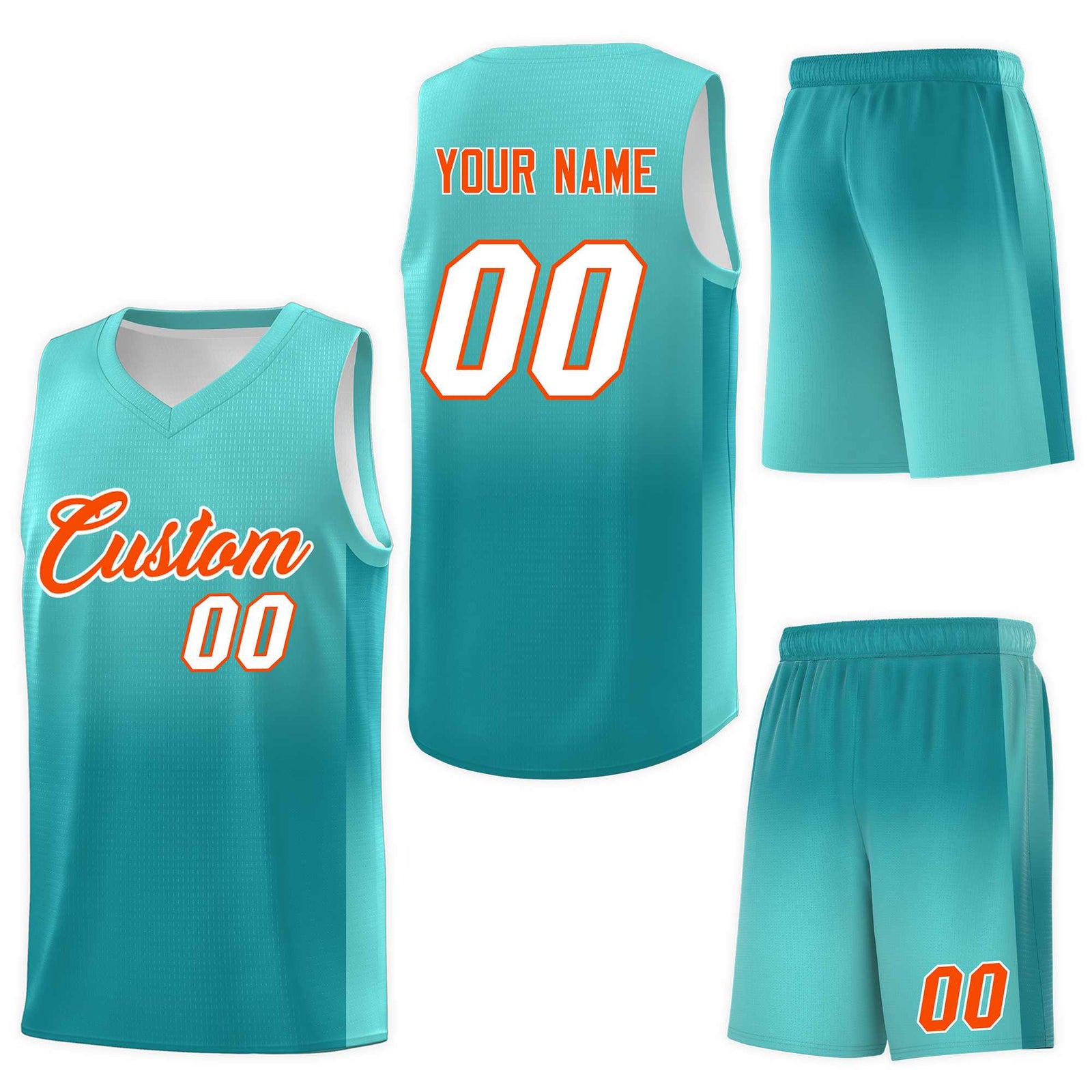 Custom Bright Green Aqua Gradient Fashion Sets Sports Uniform Basketball Jersey