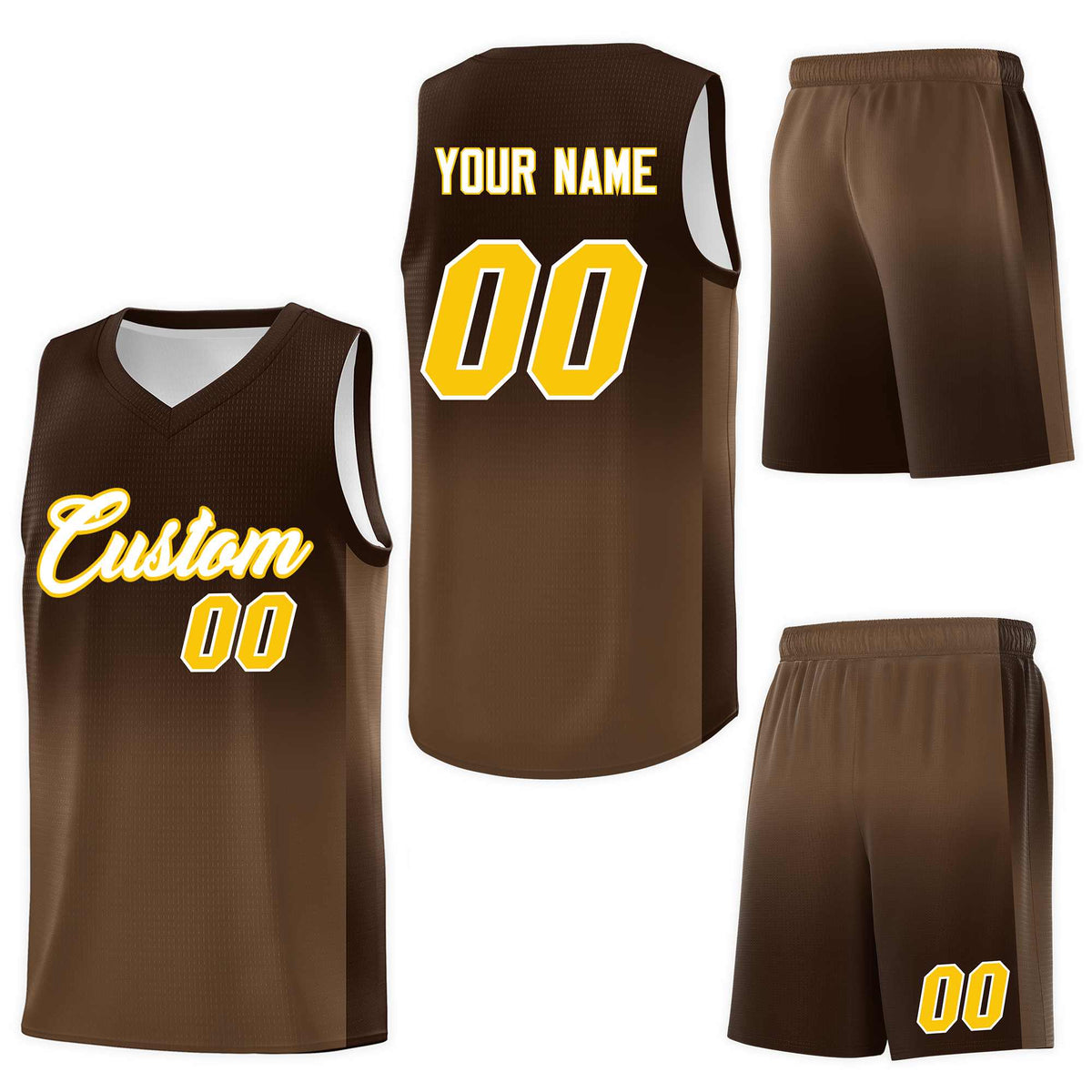 Custom Brown Light Brown Gradient Fashion Sets Sports Uniform Basketball Jersey