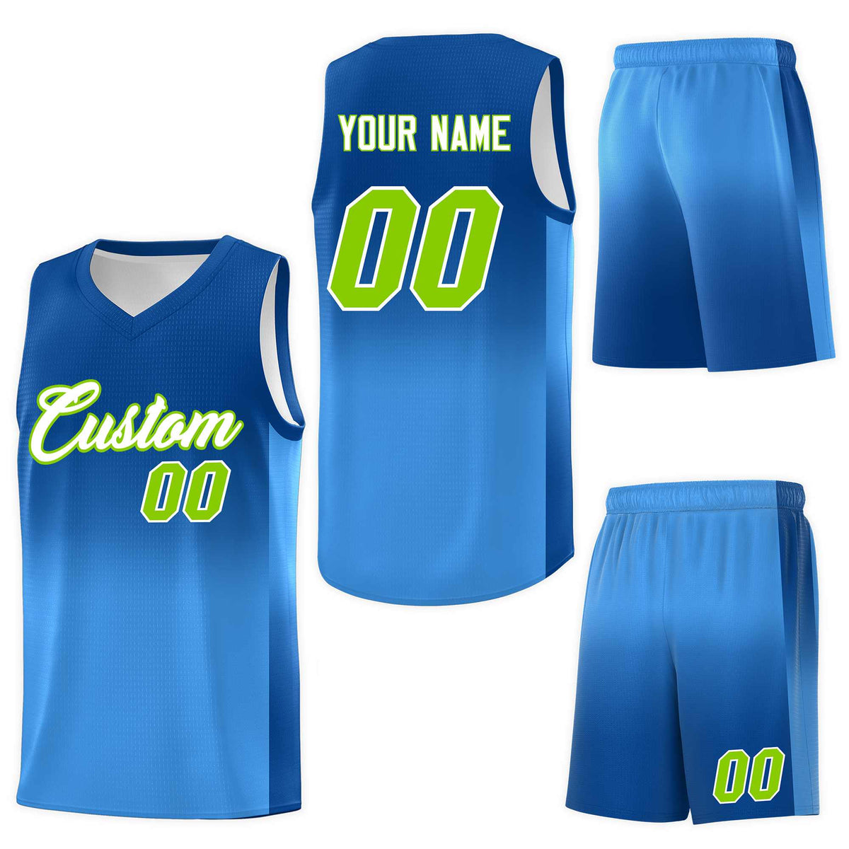 Custom Royal Powder Blue Gradient Fashion Sets Sports Uniform Basketball Jersey