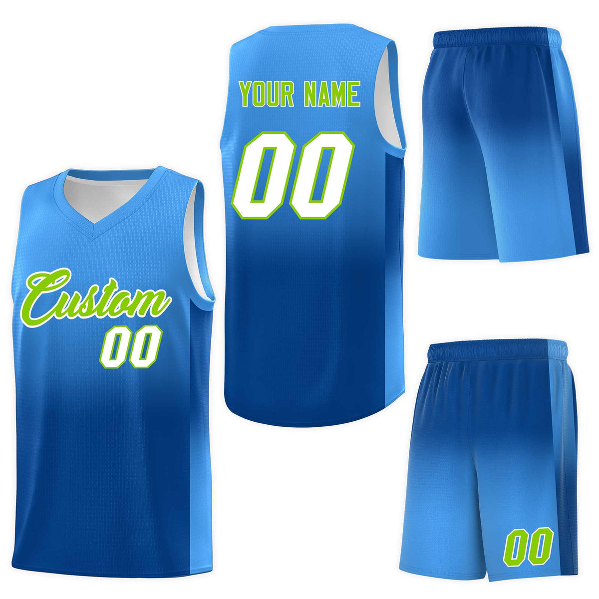 Custom Powder Blue Royal Gradient Fashion Sets Sports Uniform Basketball Jersey