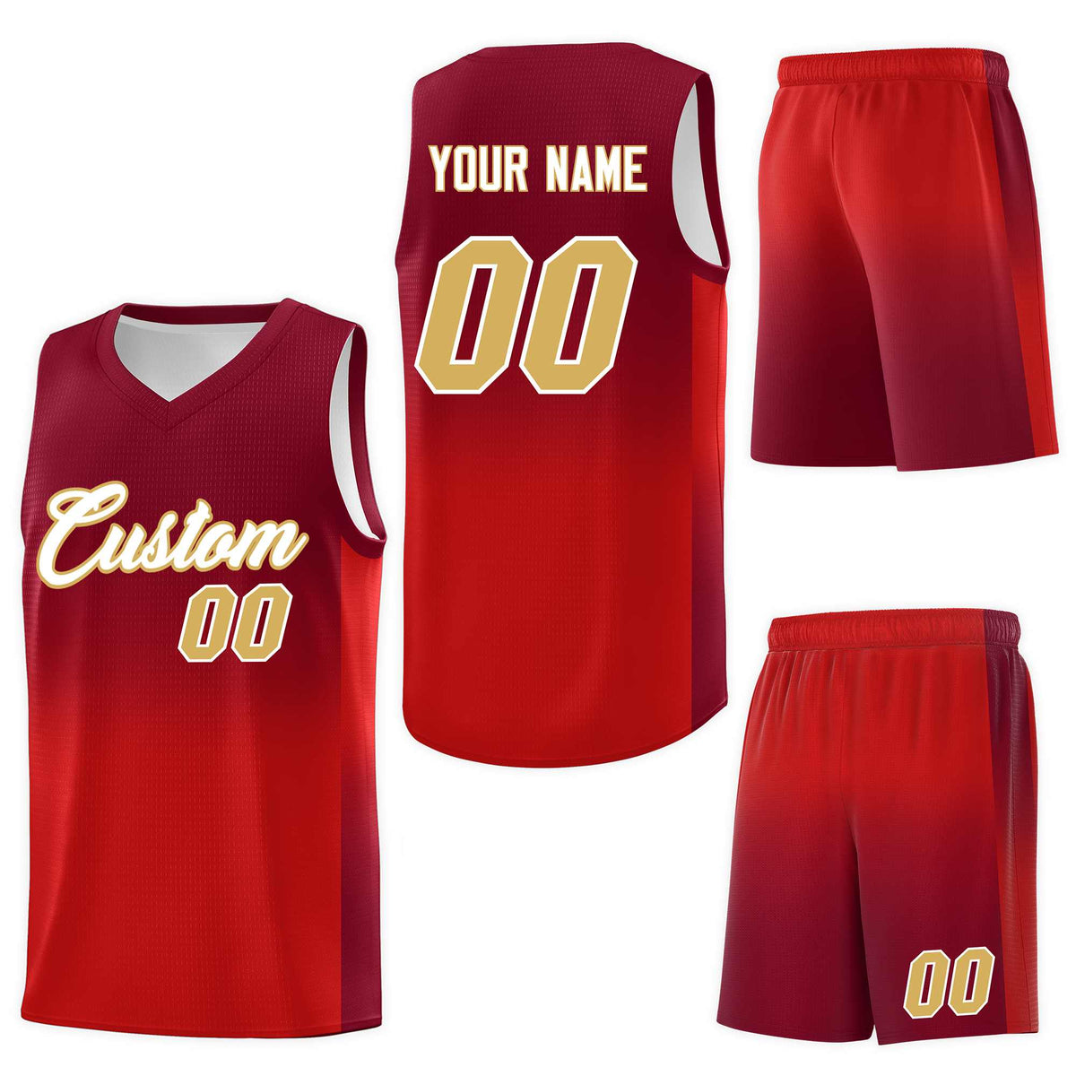 Custom Crimson Red Gradient Fashion Sets Sports Uniform Basketball Jersey