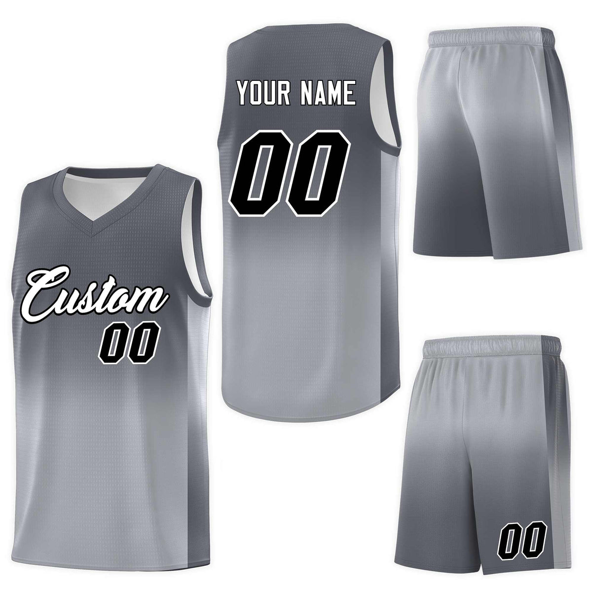 Custom Dark Gray Gray Gradient Fashion Sets Sports Uniform Basketball Jersey