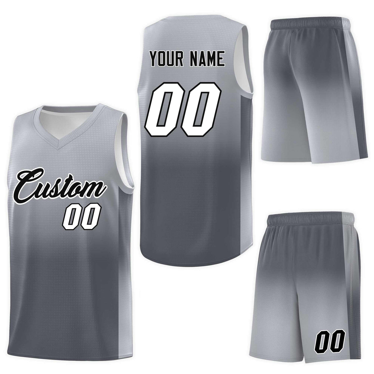Custom Gray Dark Gray Gradient Fashion Sets Sports Uniform Basketball Jersey