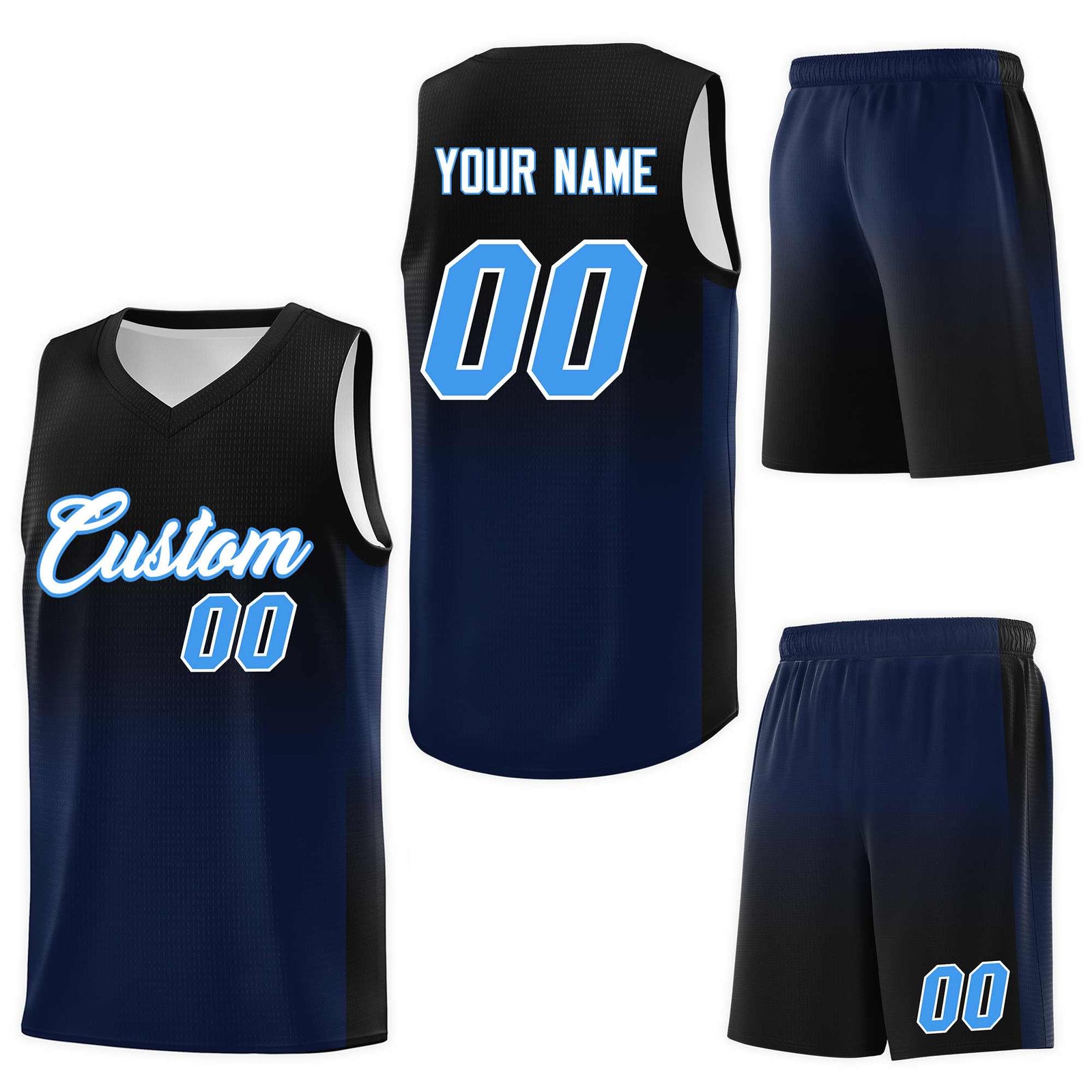Custom Black Navy Gradient Fashion Sets Sports Uniform Basketball Jersey