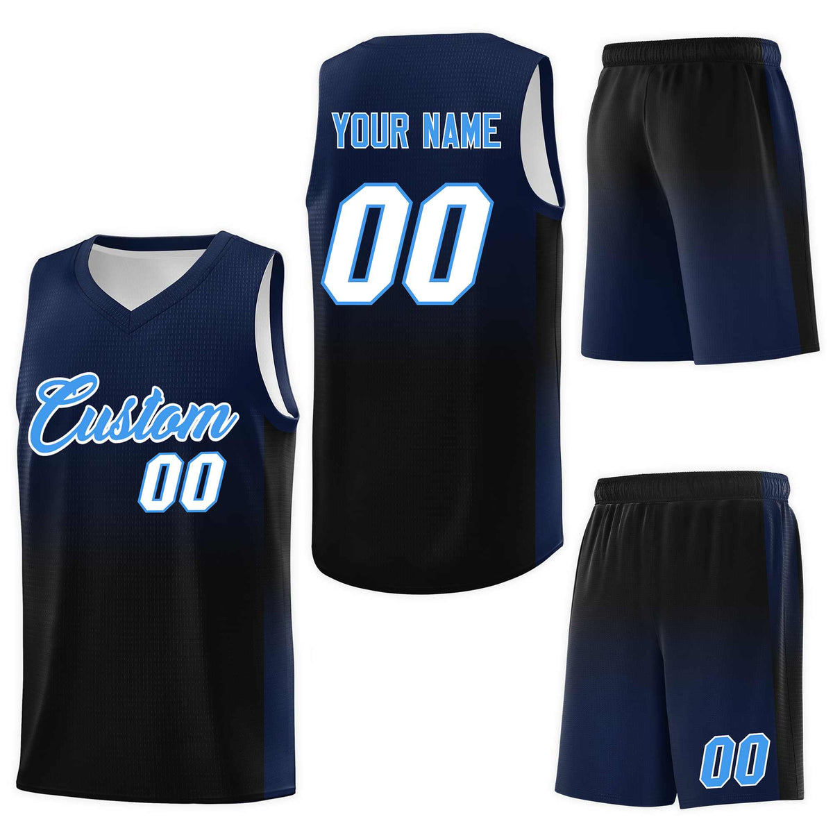Custom Navy Black Gradient Fashion Sets Sports Uniform Basketball Jersey