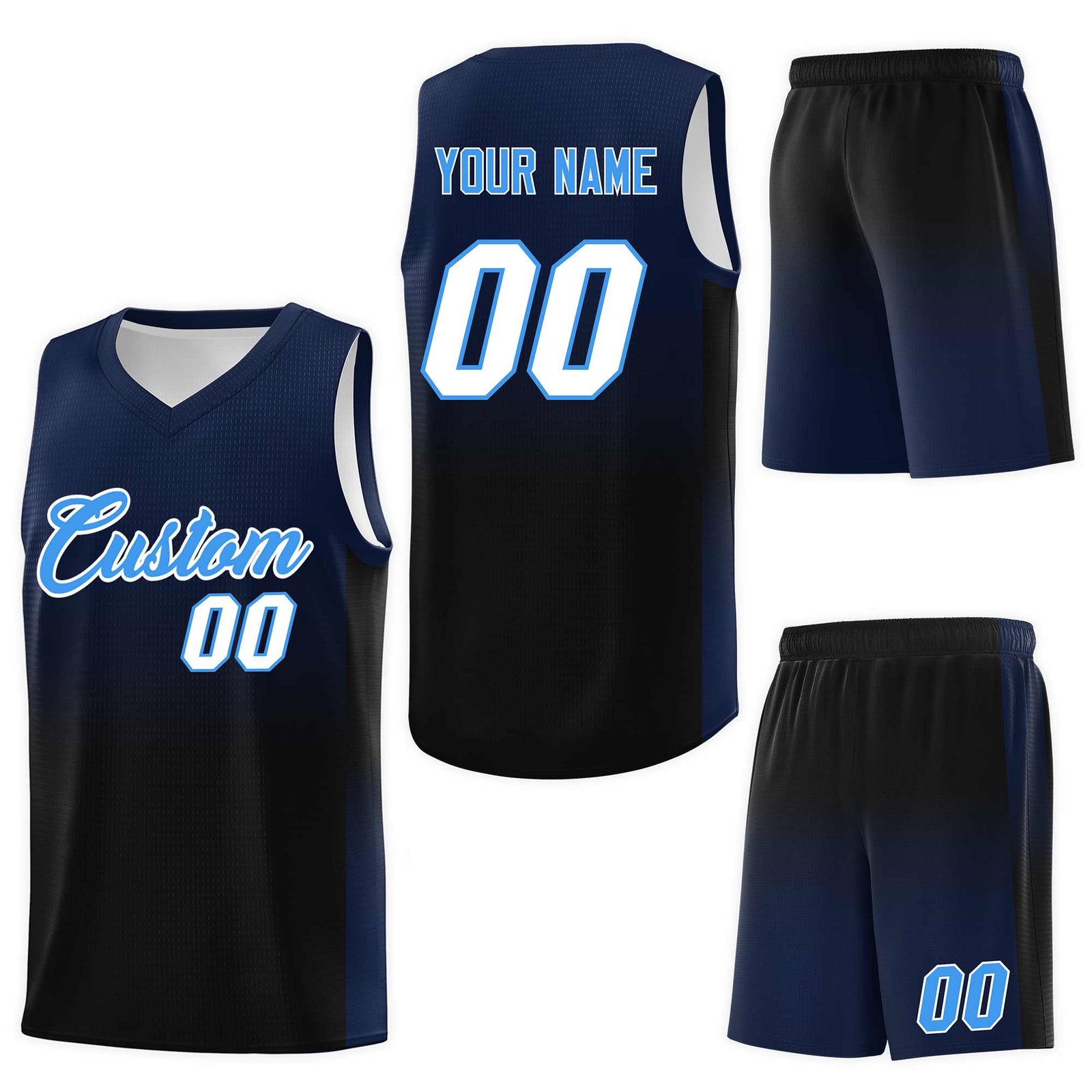 Custom Navy Black Gradient Fashion Sets Sports Uniform Basketball Jersey
