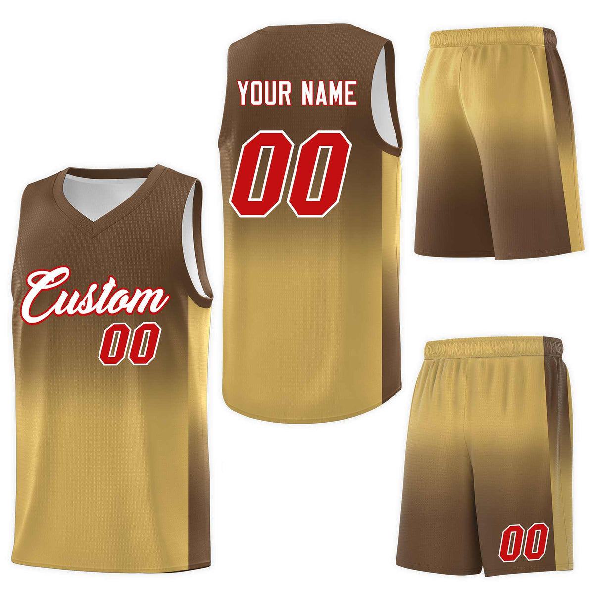 Custom Light Brown Old Gold Gradient Fashion Sets Sports Uniform Basketball Jersey
