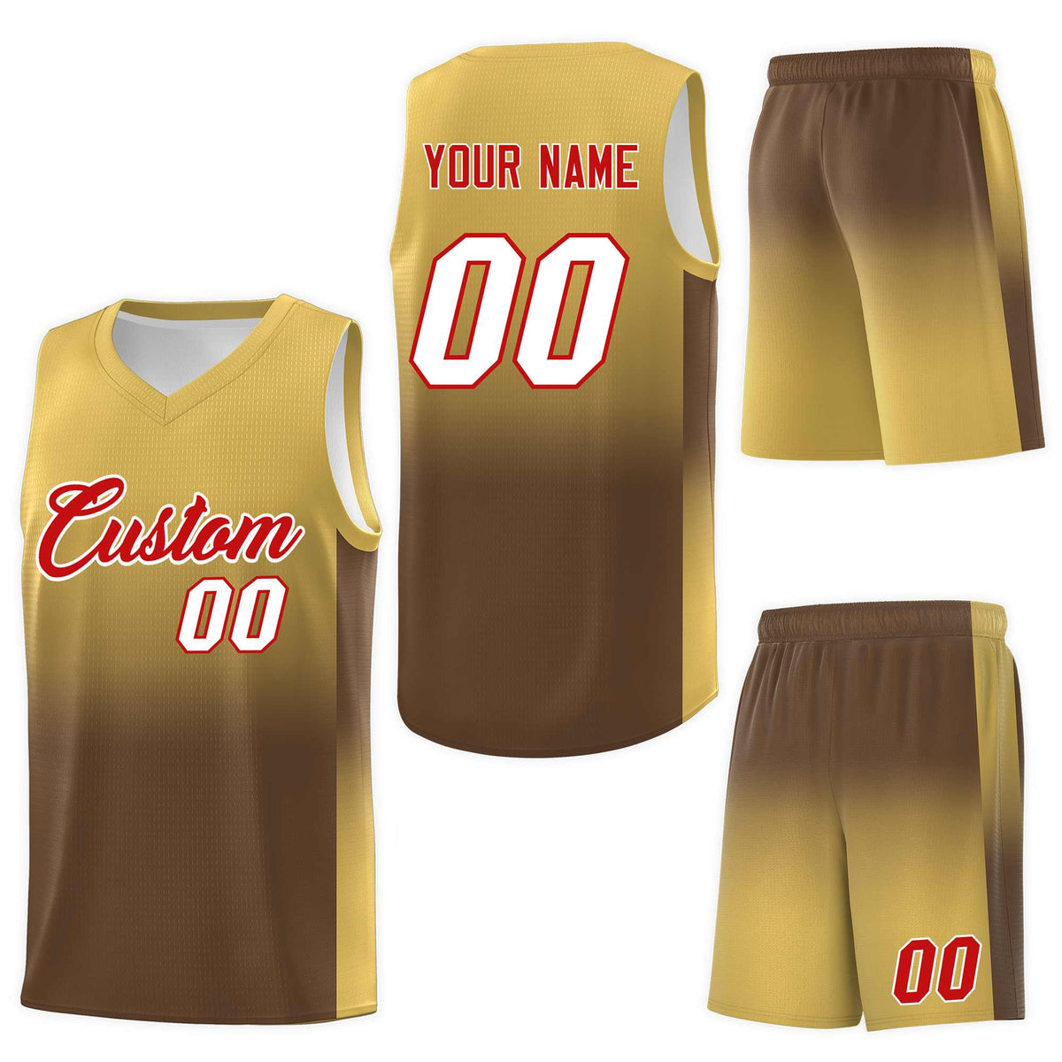 Custom Old Gold Light Brown Gradient Fashion Sets Sports Uniform Basketball Jersey