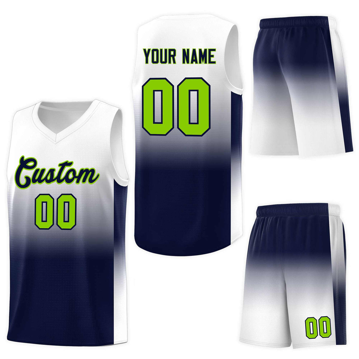 Custom White Navy Gradient Fashion Sets Sports Uniform Basketball Jersey