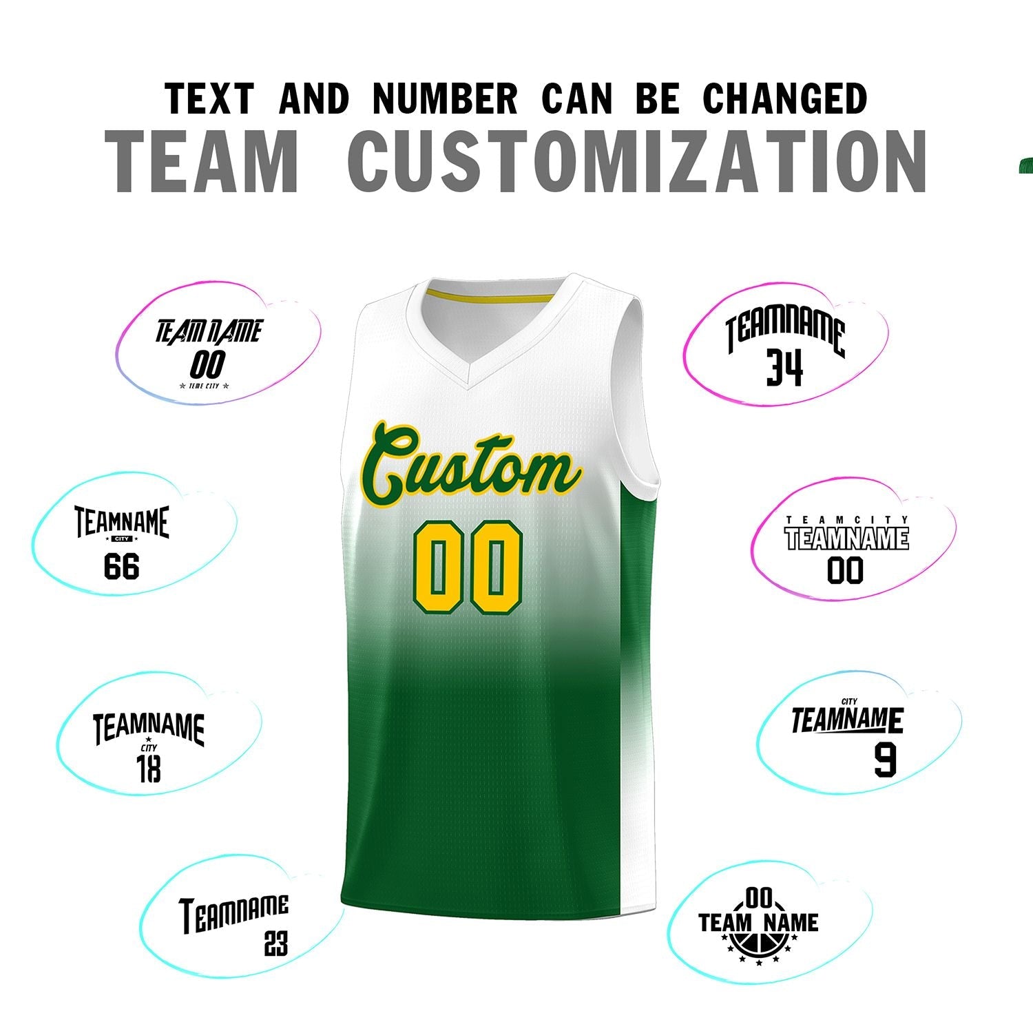 Custom White Kelly Green Gradient Fashion Sets Sports Uniform Basketball Jersey