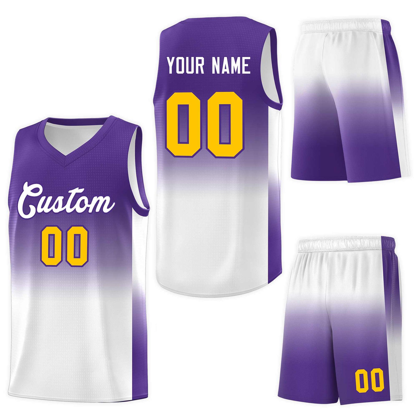 Custom Purple White Gradient Fashion Sets Sports Uniform Basketball Jersey