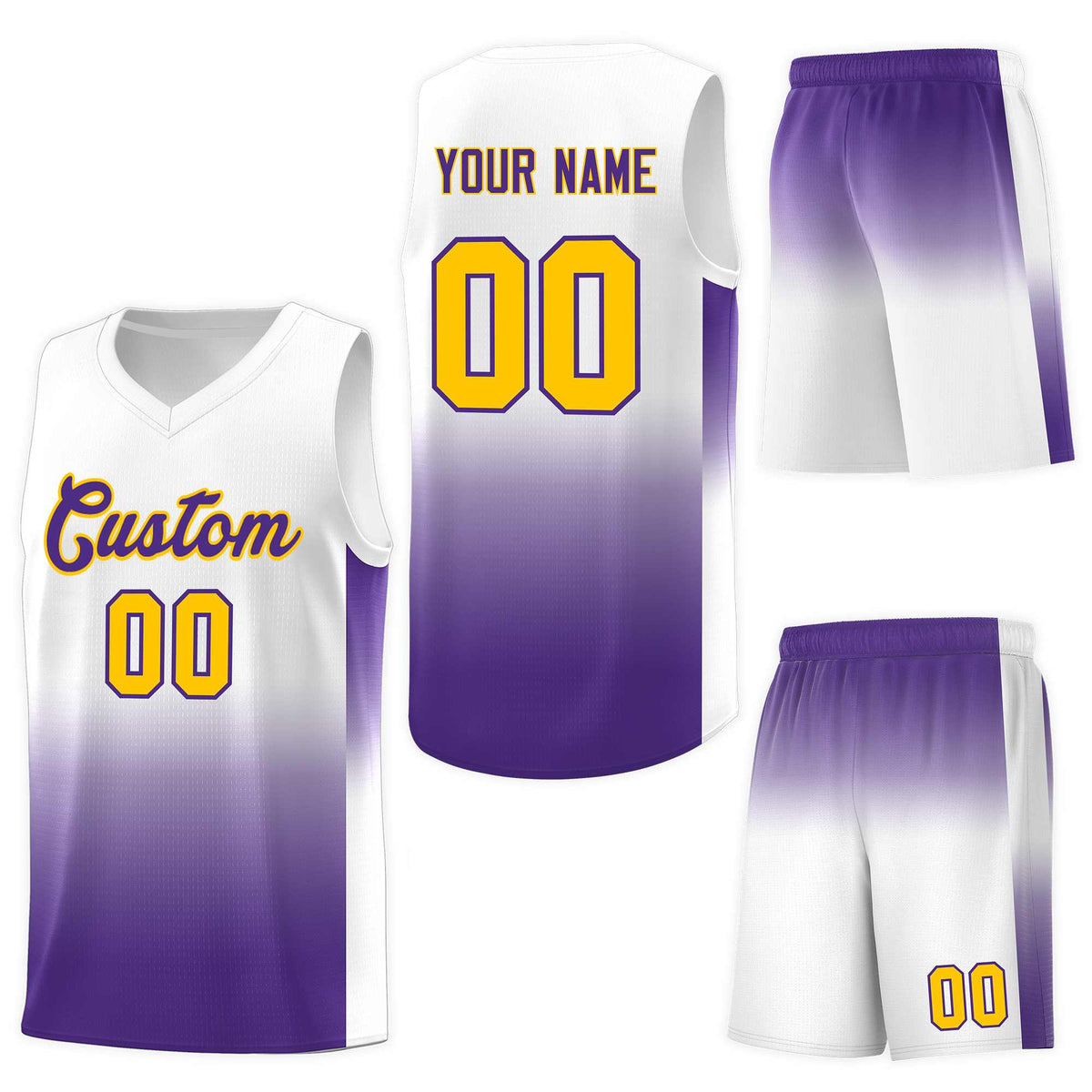 Custom White Purple Gradient Fashion Sets Sports Uniform Basketball Jersey