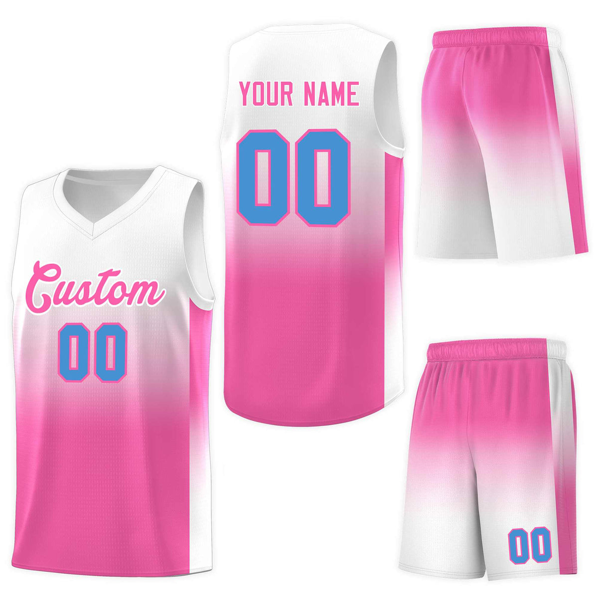 Custom White Pink Gradient Fashion Sets Sports Uniform Basketball Jersey
