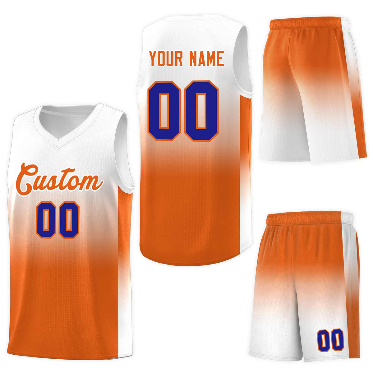 Custom White Orange Gradient Fashion Sets Sports Uniform Basketball Jersey
