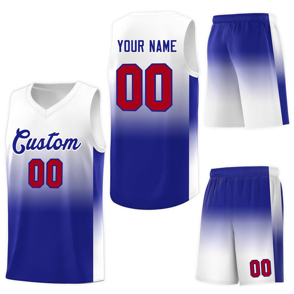 Custom White Royal Gradient Fashion Sets Sports Uniform Basketball Jersey